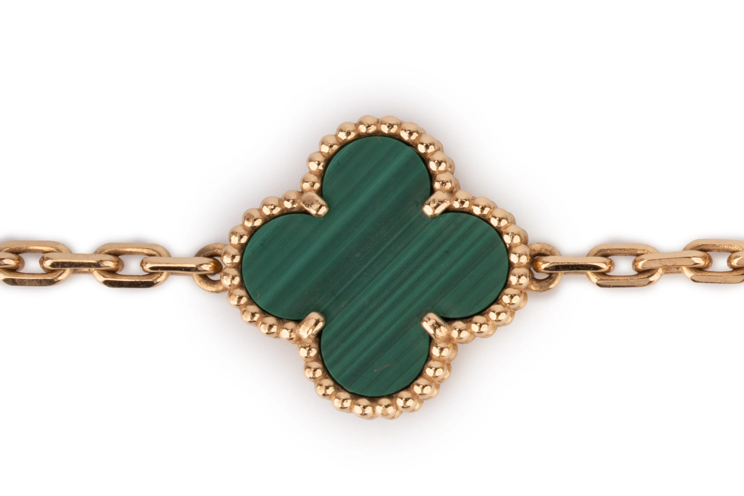 Van Cleef And Arpels Alhambra Bracelet 5 Motifs Malachite With Diamond Yellow Gold - Image 2