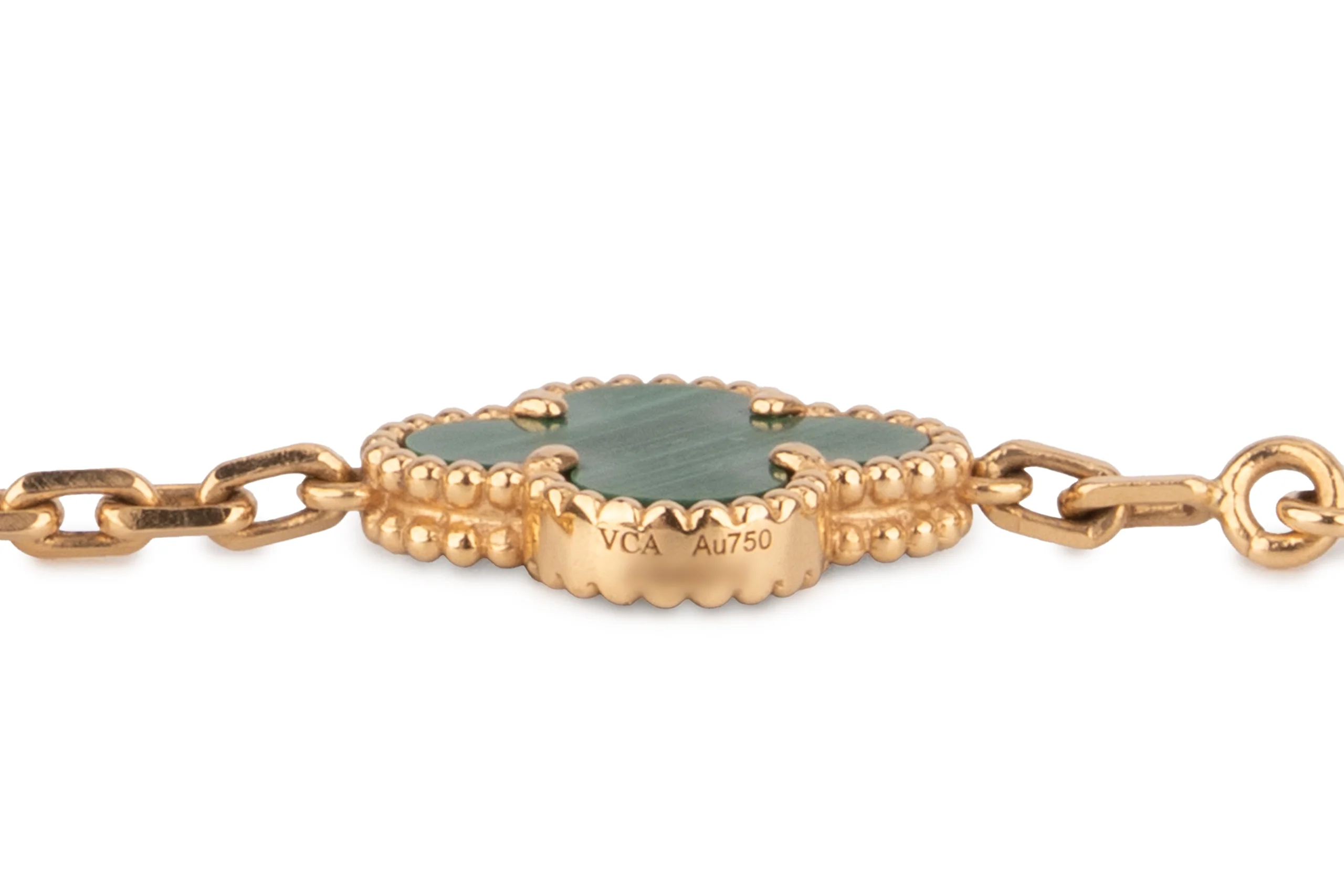 Van Cleef And Arpels Alhambra Bracelet 5 Motifs Malachite With Diamond Yellow Gold - Image 4