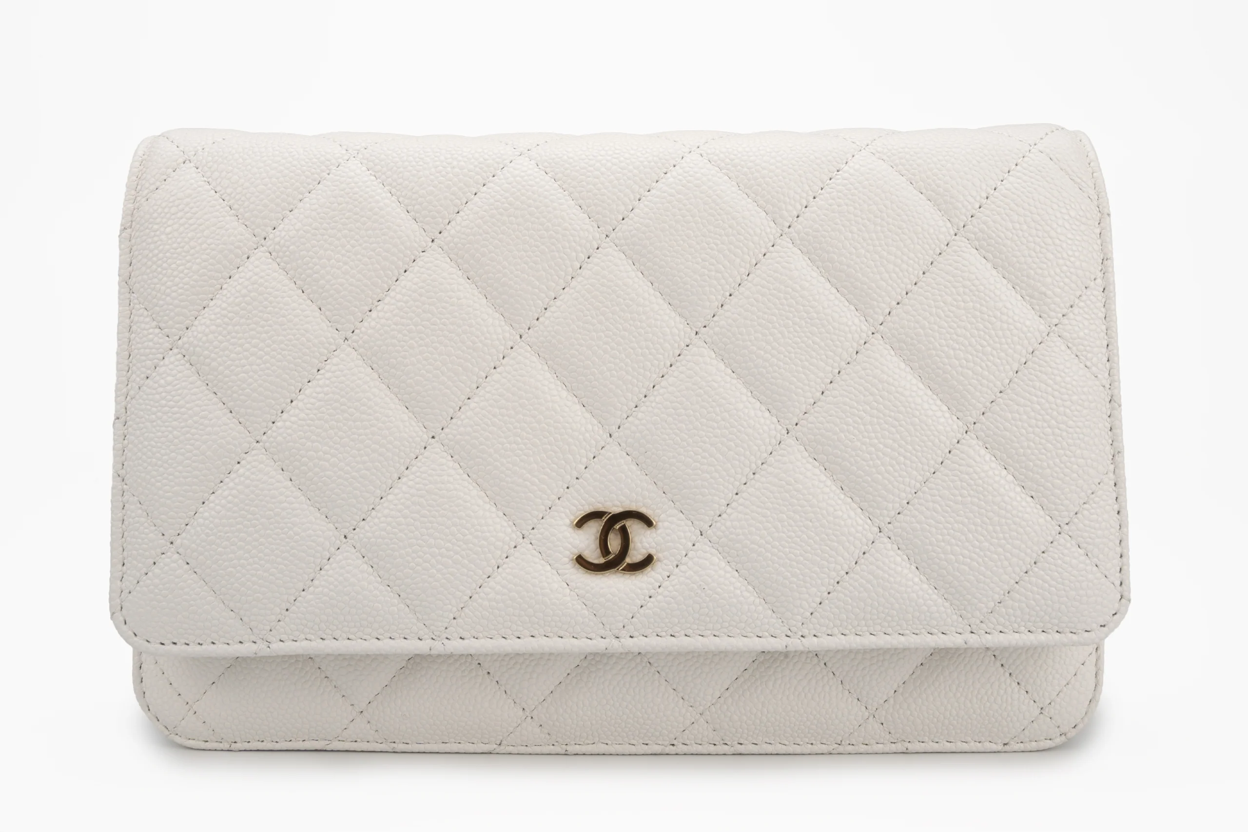 Chanel Classic Quilted Wallet on Chain Caviar White Champagne GHW