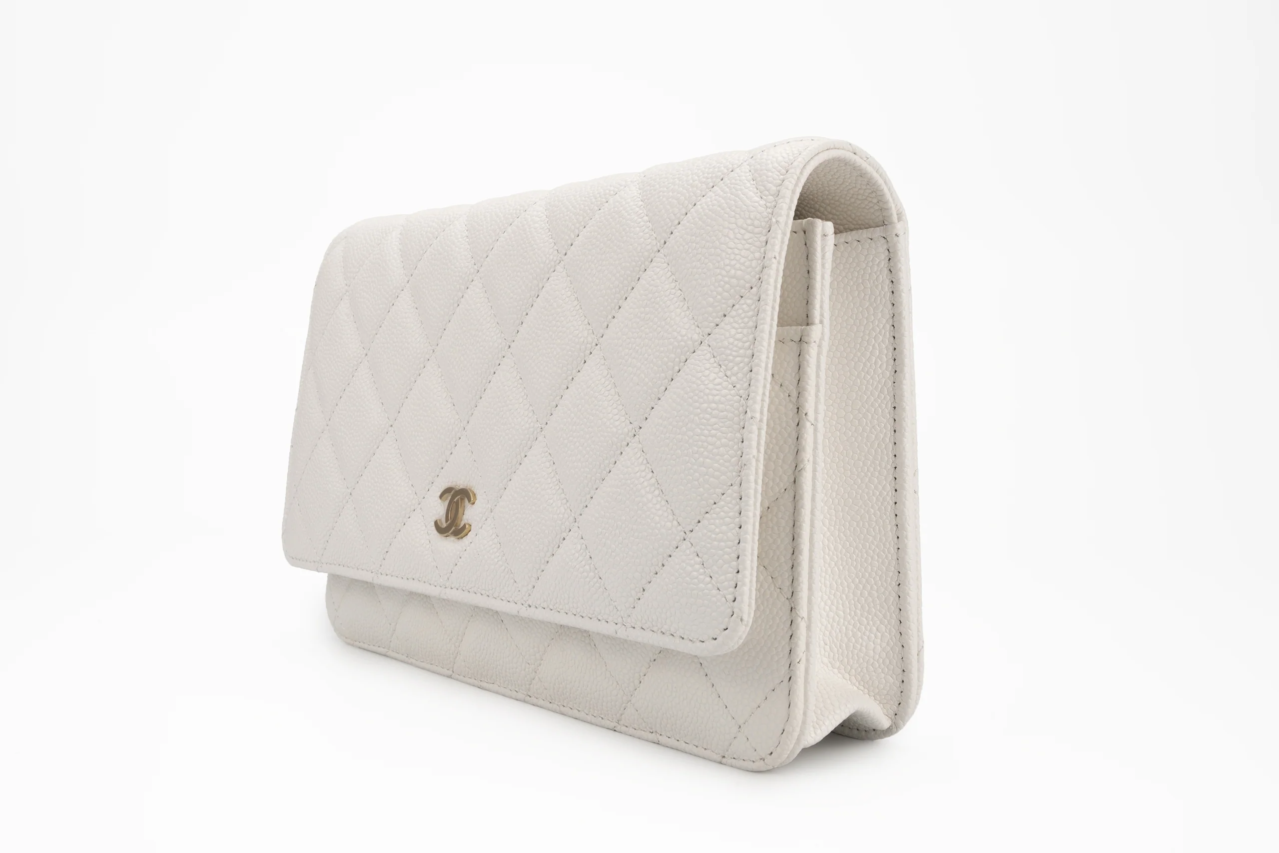 Chanel Classic Quilted Wallet on Chain Caviar White Champagne GHW - Image 2