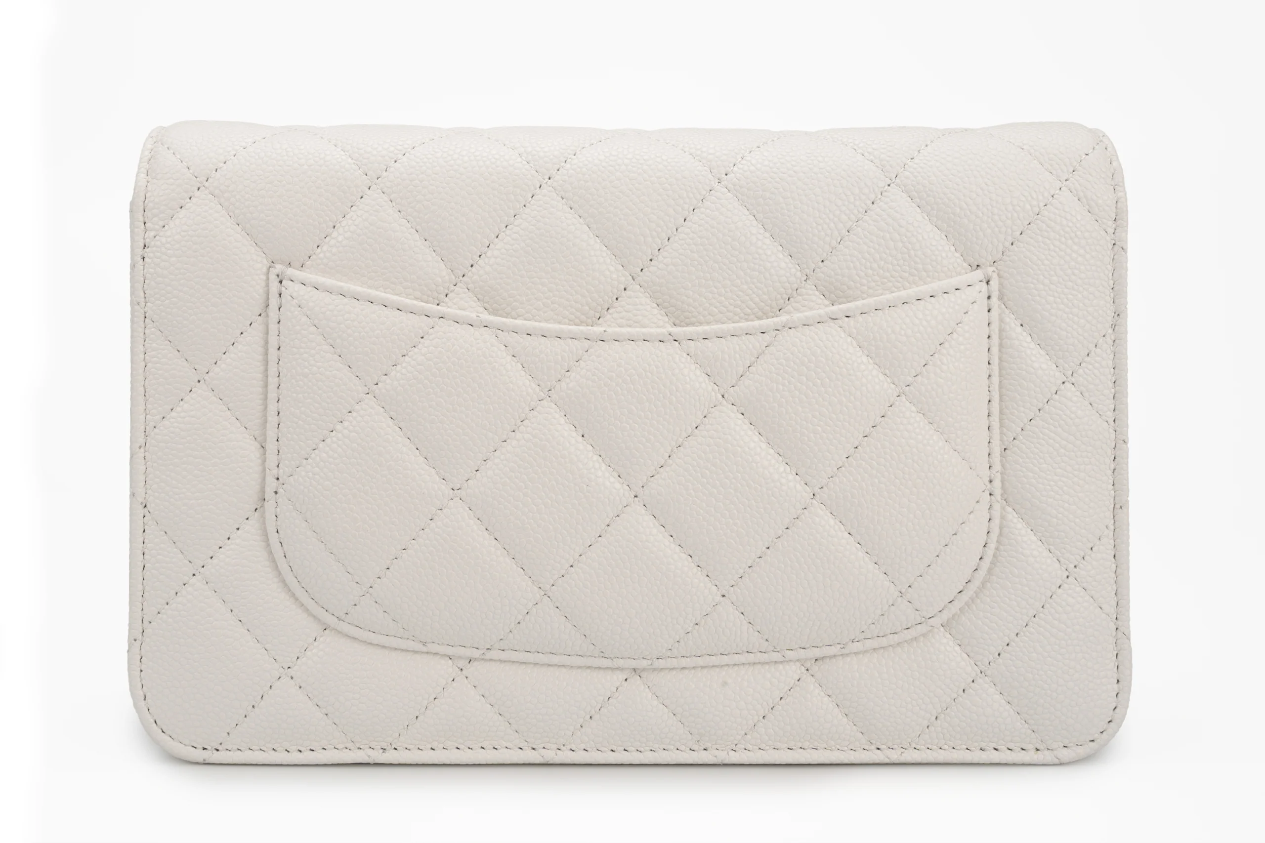 Chanel Classic Quilted Wallet on Chain Caviar White Champagne GHW - Image 4