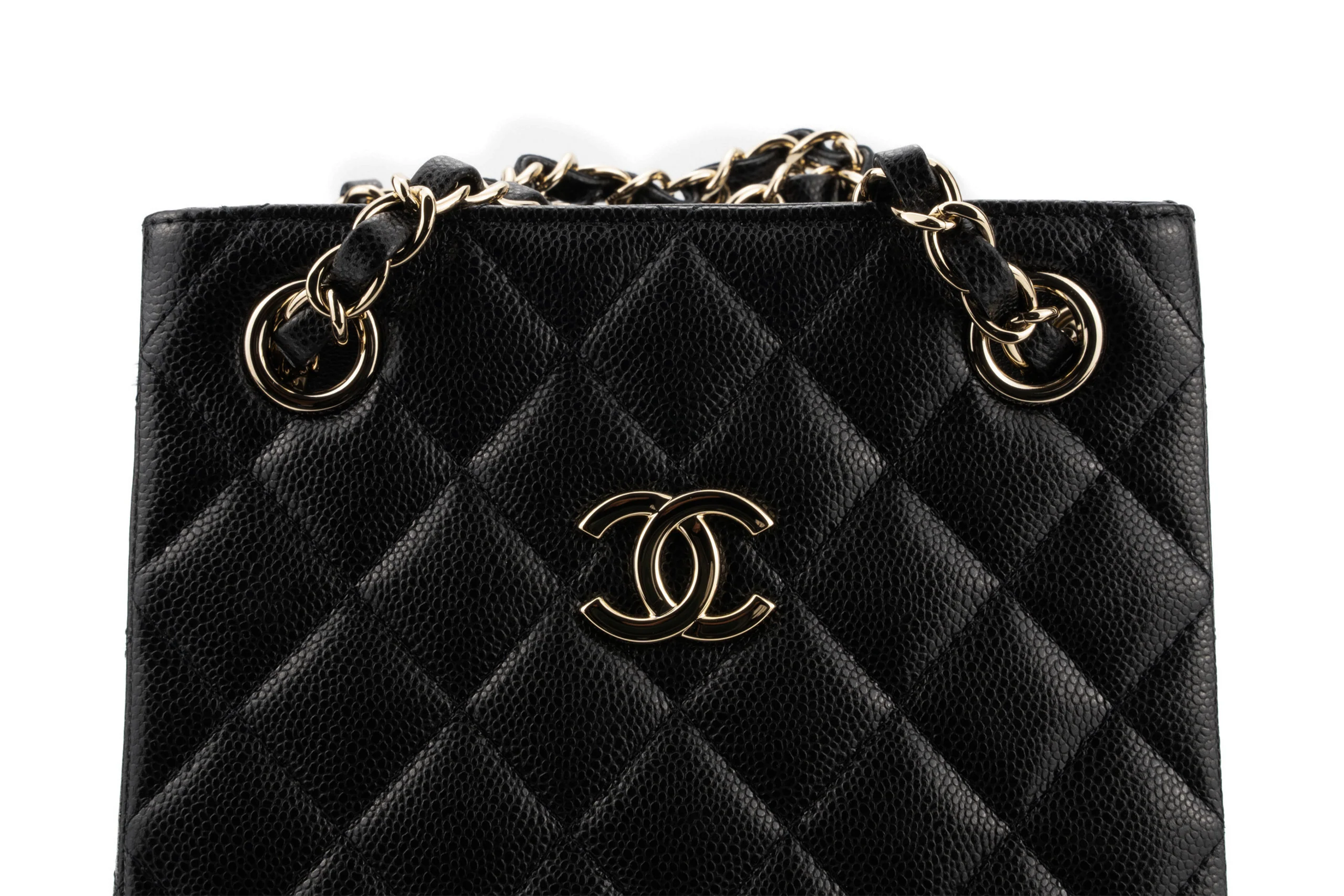 Chanel Drawstring Bag Caviar Black Champagne GHW - Image 11