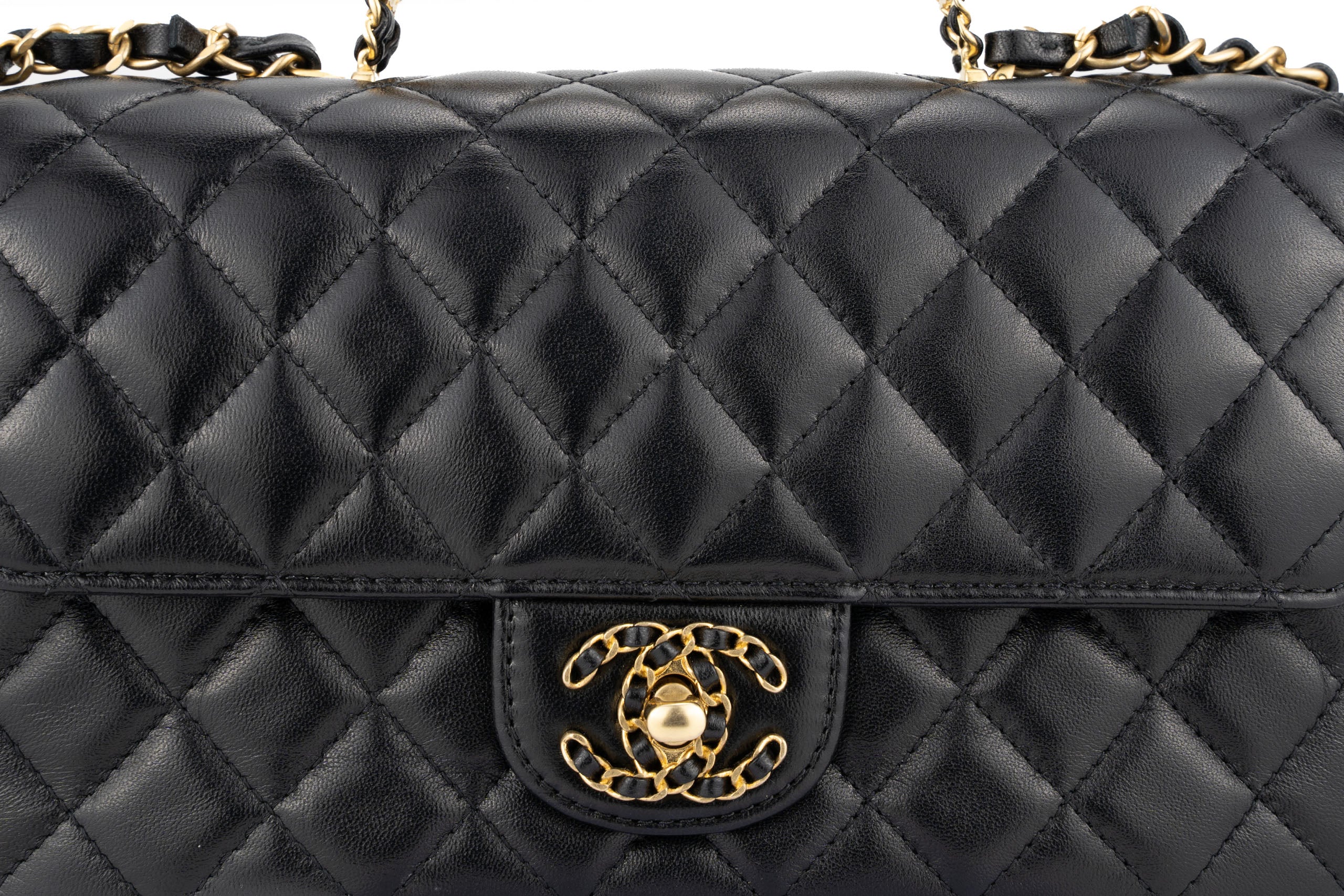 Chanel Flapbag With Handle Labmbskin Black GHW - Image 6