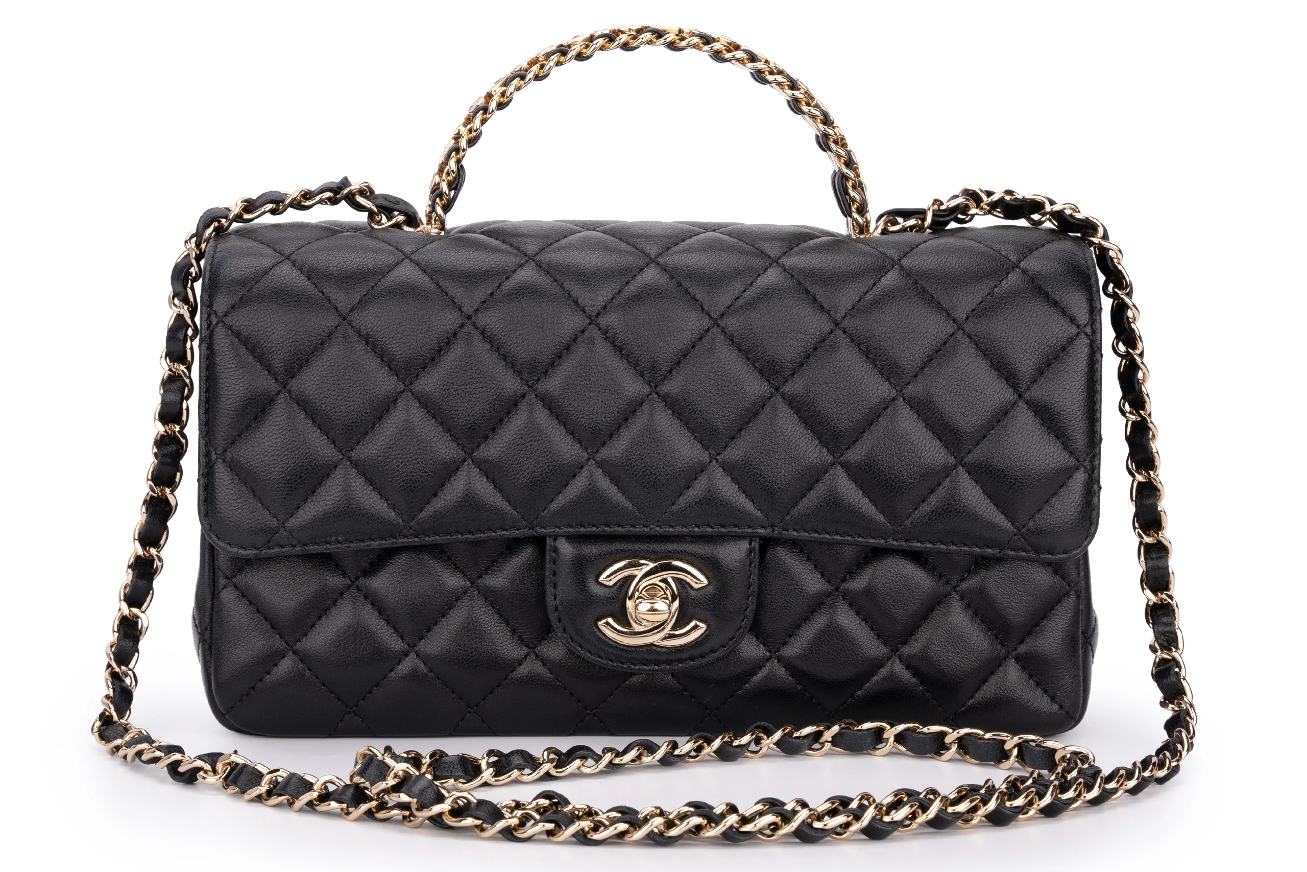 Chanel Flapbag With Handle Lambskin Black GHW - Image 2