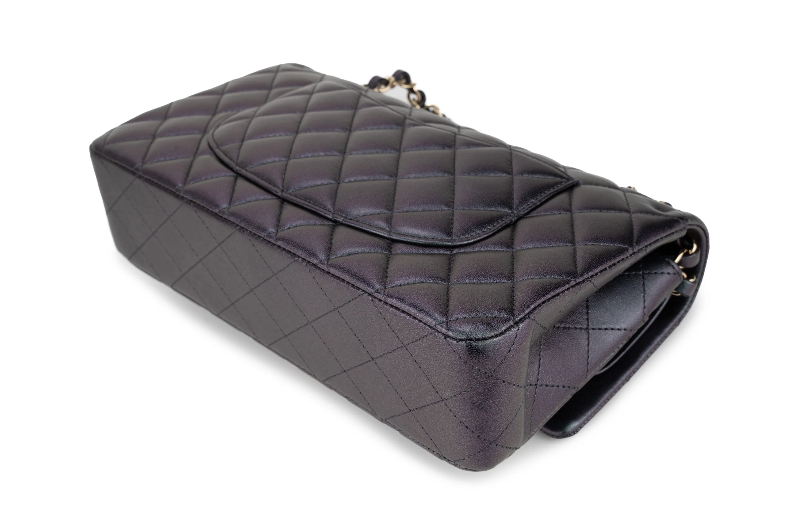 Chanel Med Classic Flap Calfskin Iridescent Champagne Black GHW - Image 10