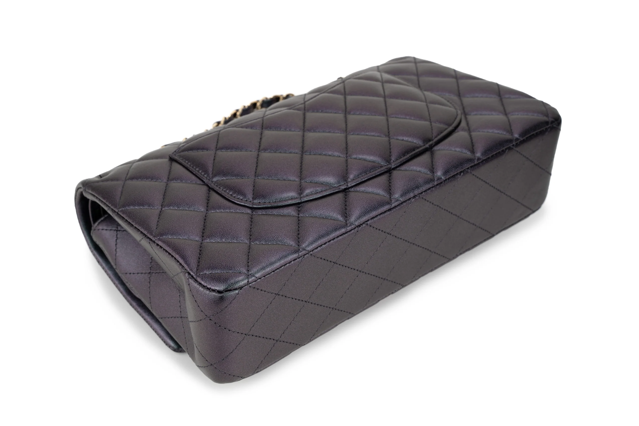 Chanel Med Classic Flap Calfskin Iridescent Champagne Black GHW - Image 11