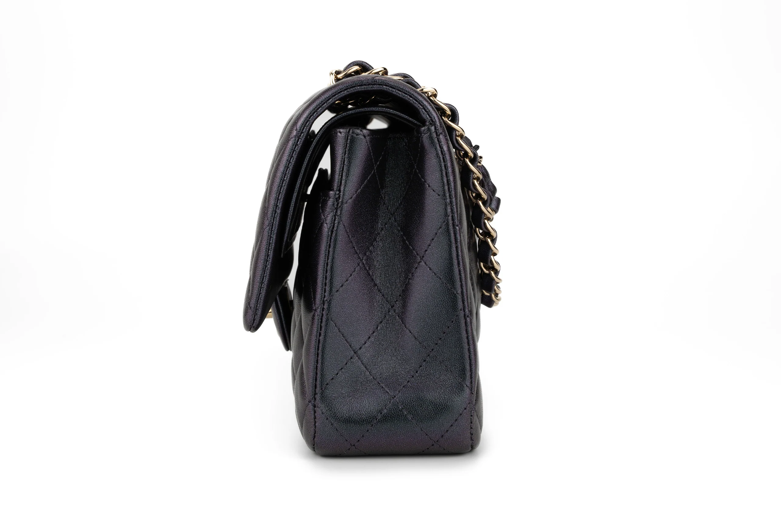 Chanel Med Classic Flap Calfskin Iridescent Champagne Black GHW - Image 3