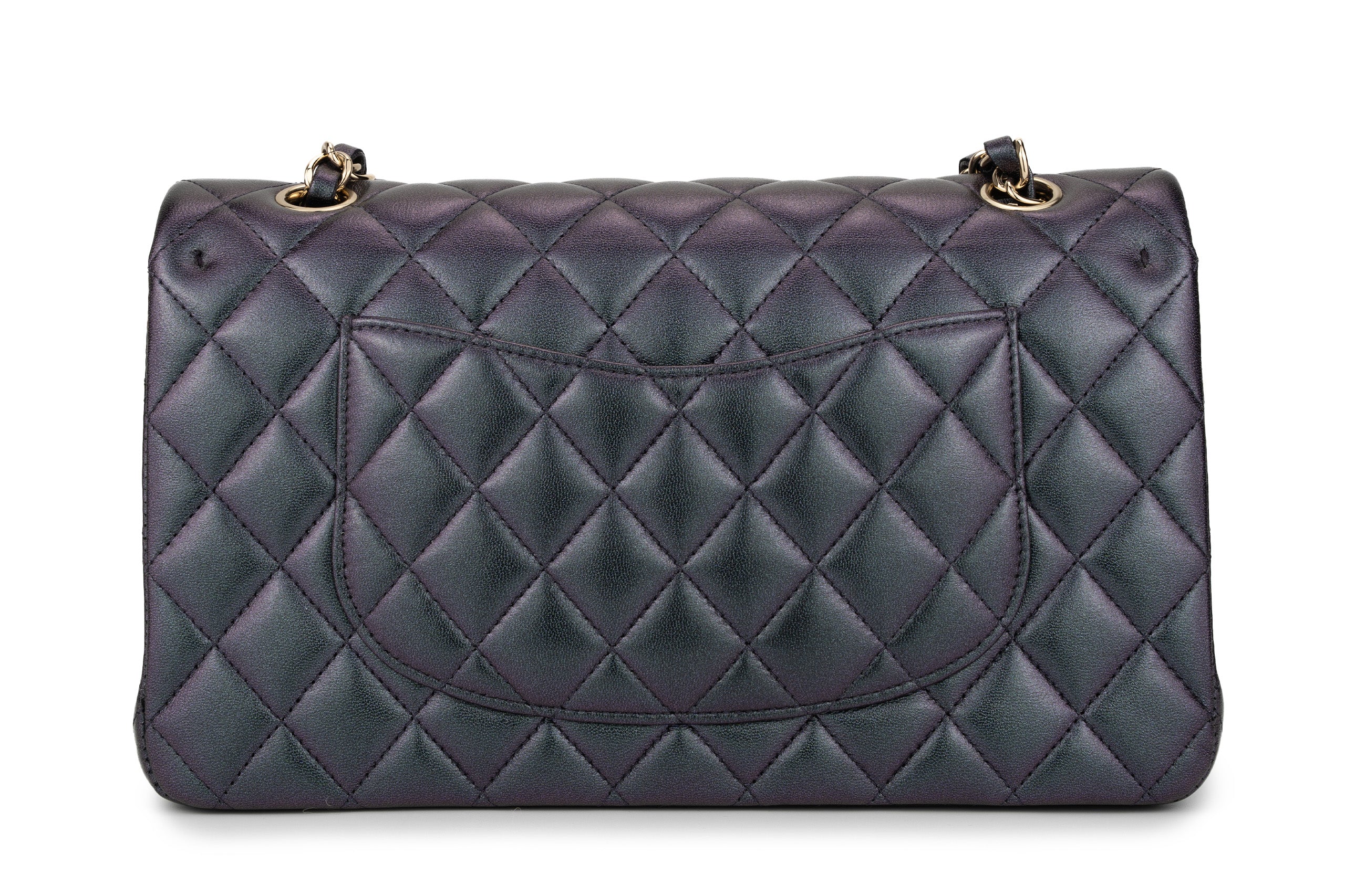 Chanel Med Classic Flap Calfskin Iridescent Champagne Black GHW - Image 5