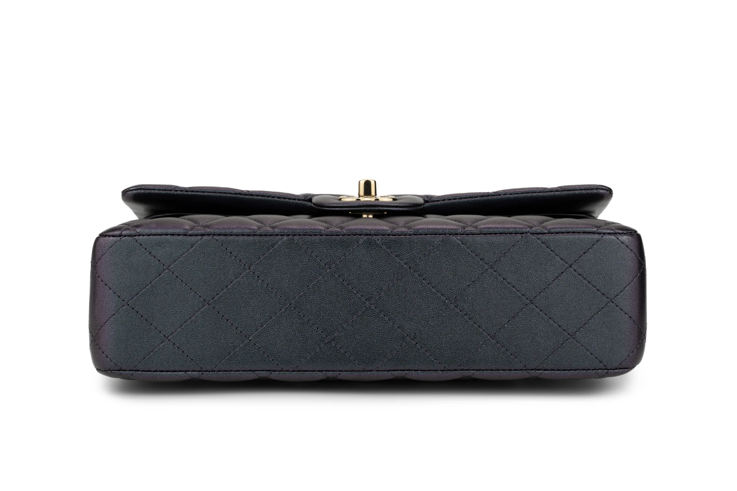 Chanel Med Classic Flap Calfskin Iridescent Champagne Black GHW - Image 6