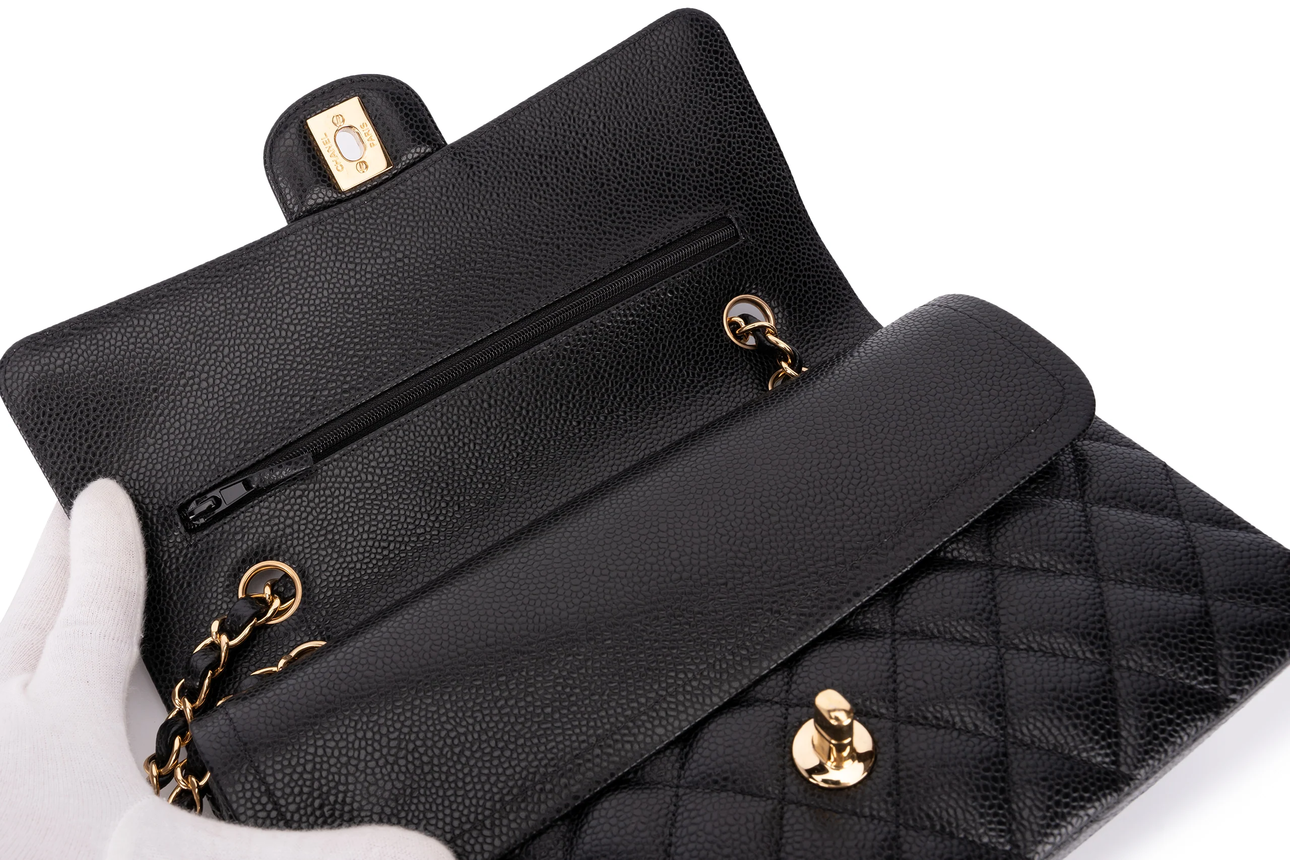 Chanel Med Classic Flap Caviar Black GHW - Image 9