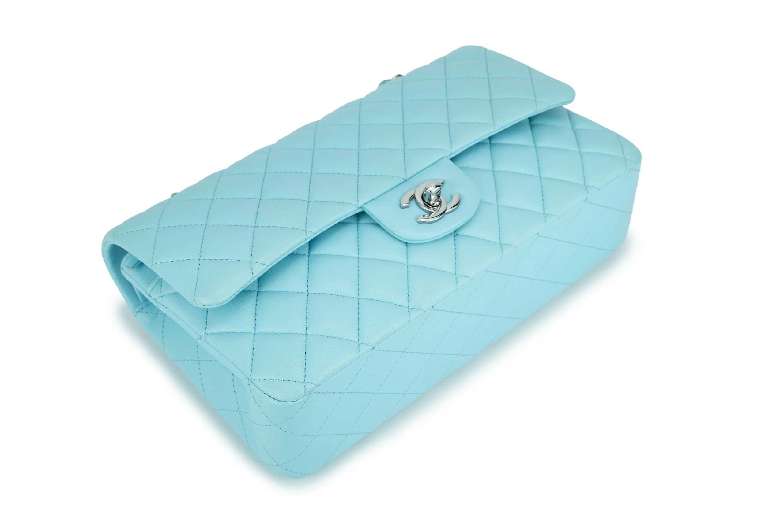 Chanel Medium Classic Flap Lambskin Neon Blue Silver Hardware - Image 10