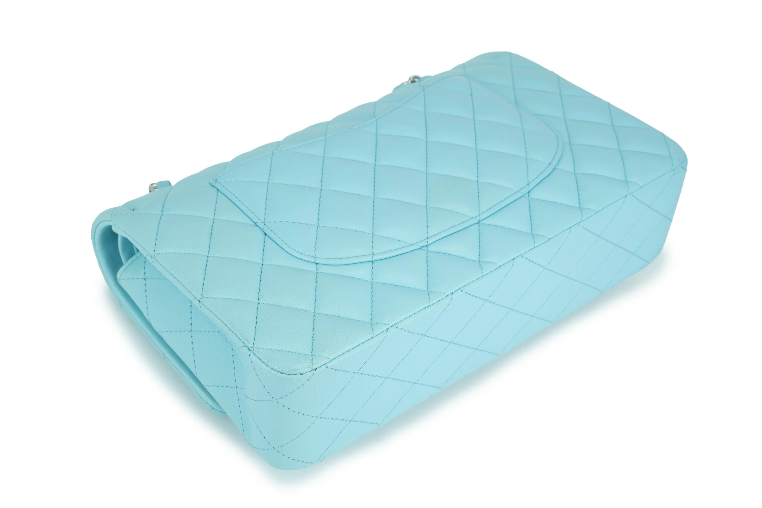 Chanel Medium Classic Flap Lambskin Neon Blue Silver Hardware - Image 12