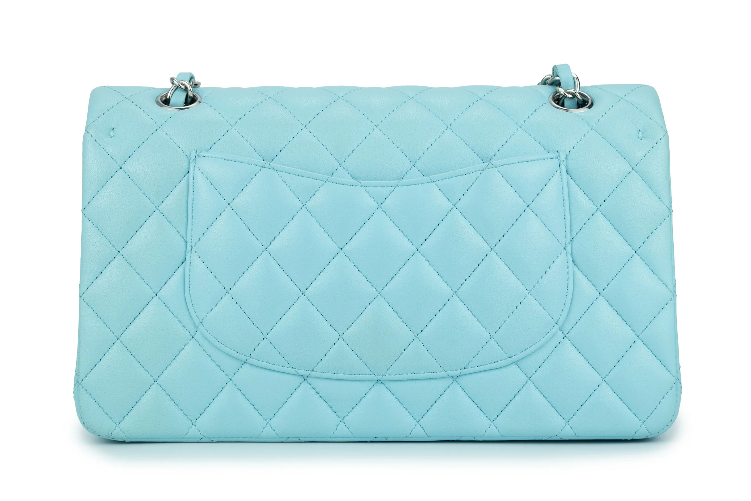 Chanel Medium Classic Flap Lambskin Neon Blue Silver Hardware - Image 4