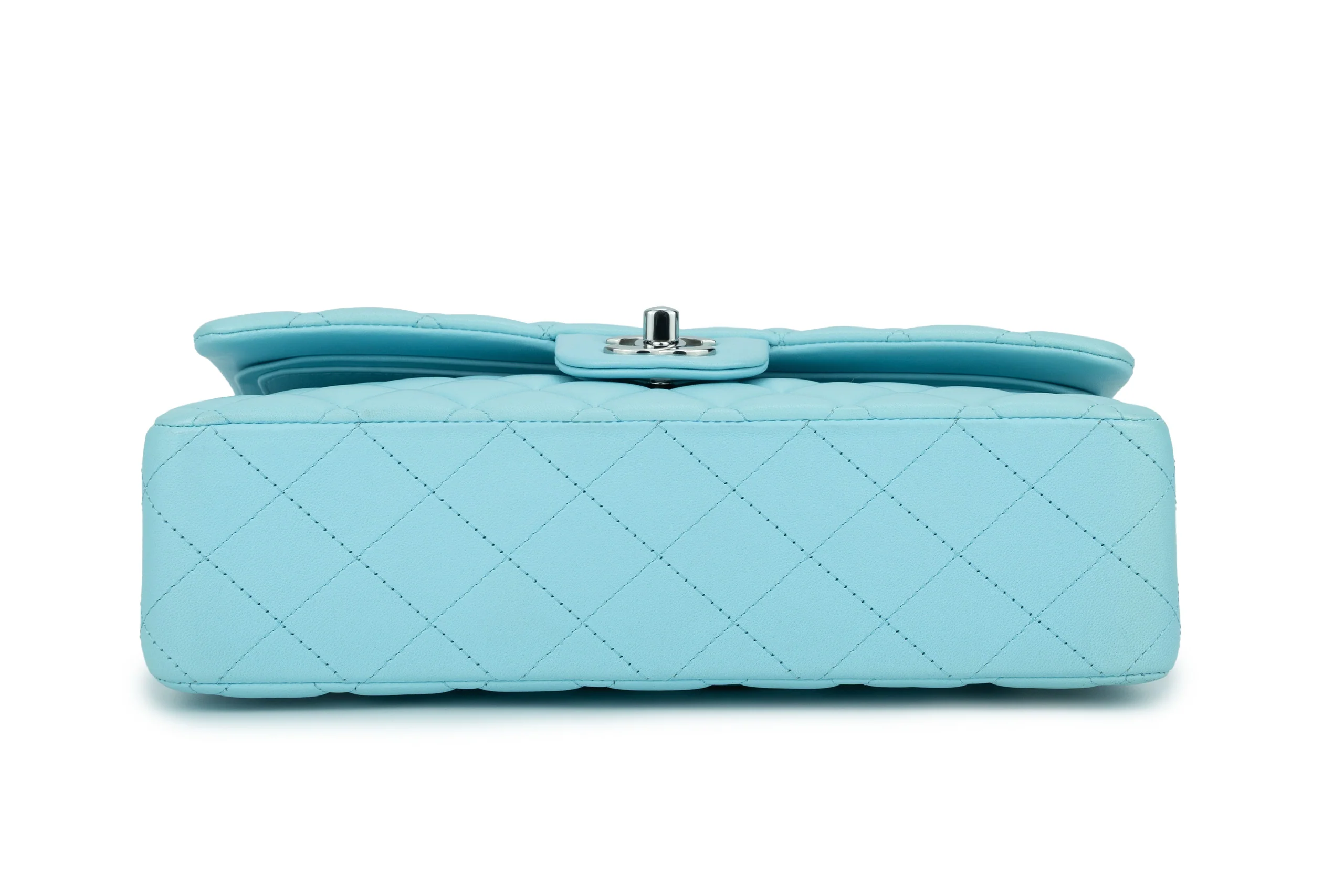 Chanel Medium Classic Flap Lambskin Neon Blue Silver Hardware - Image 6