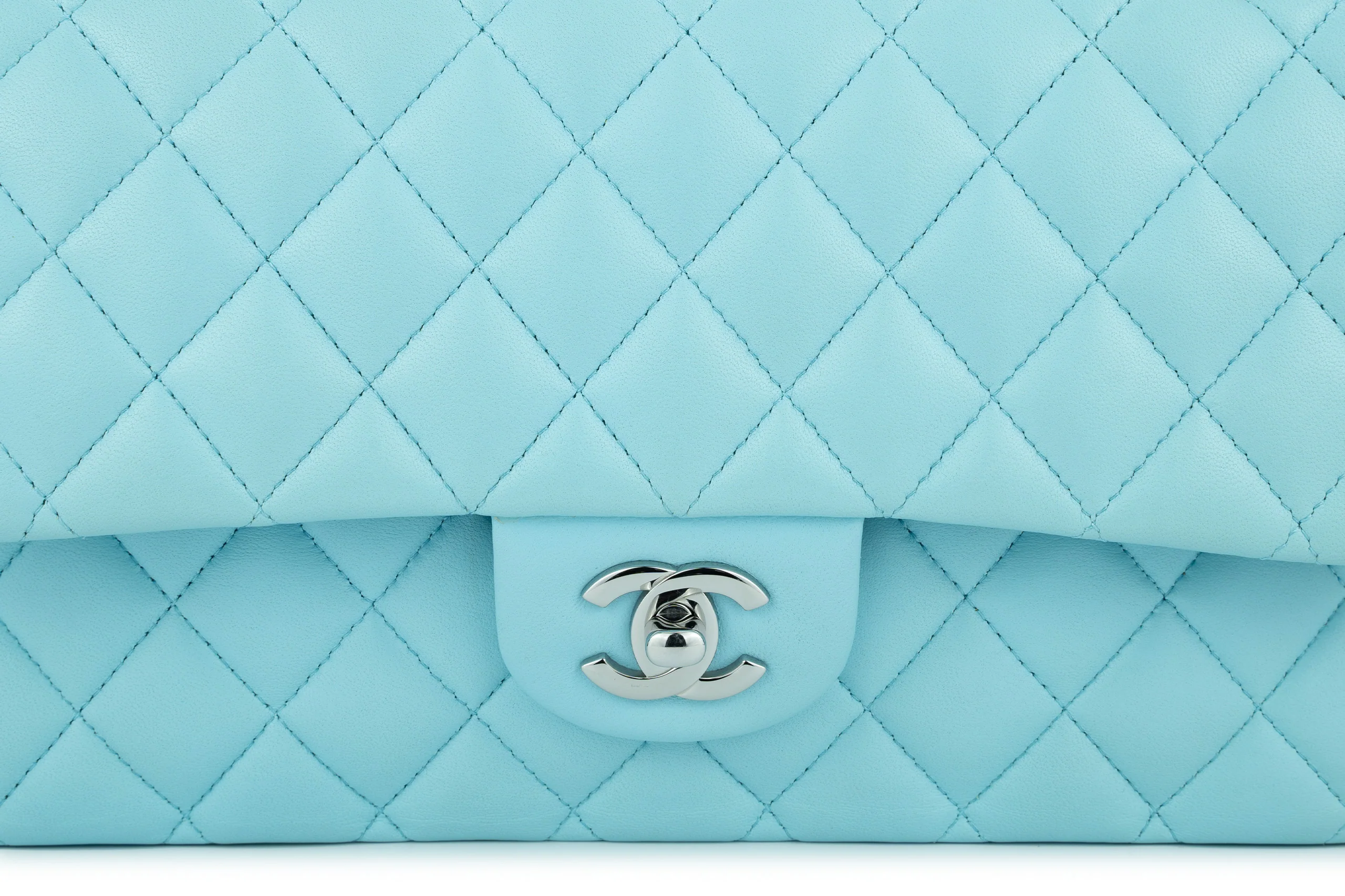 Chanel Medium Classic Flap Lambskin Neon Blue Silver Hardware - Image 7