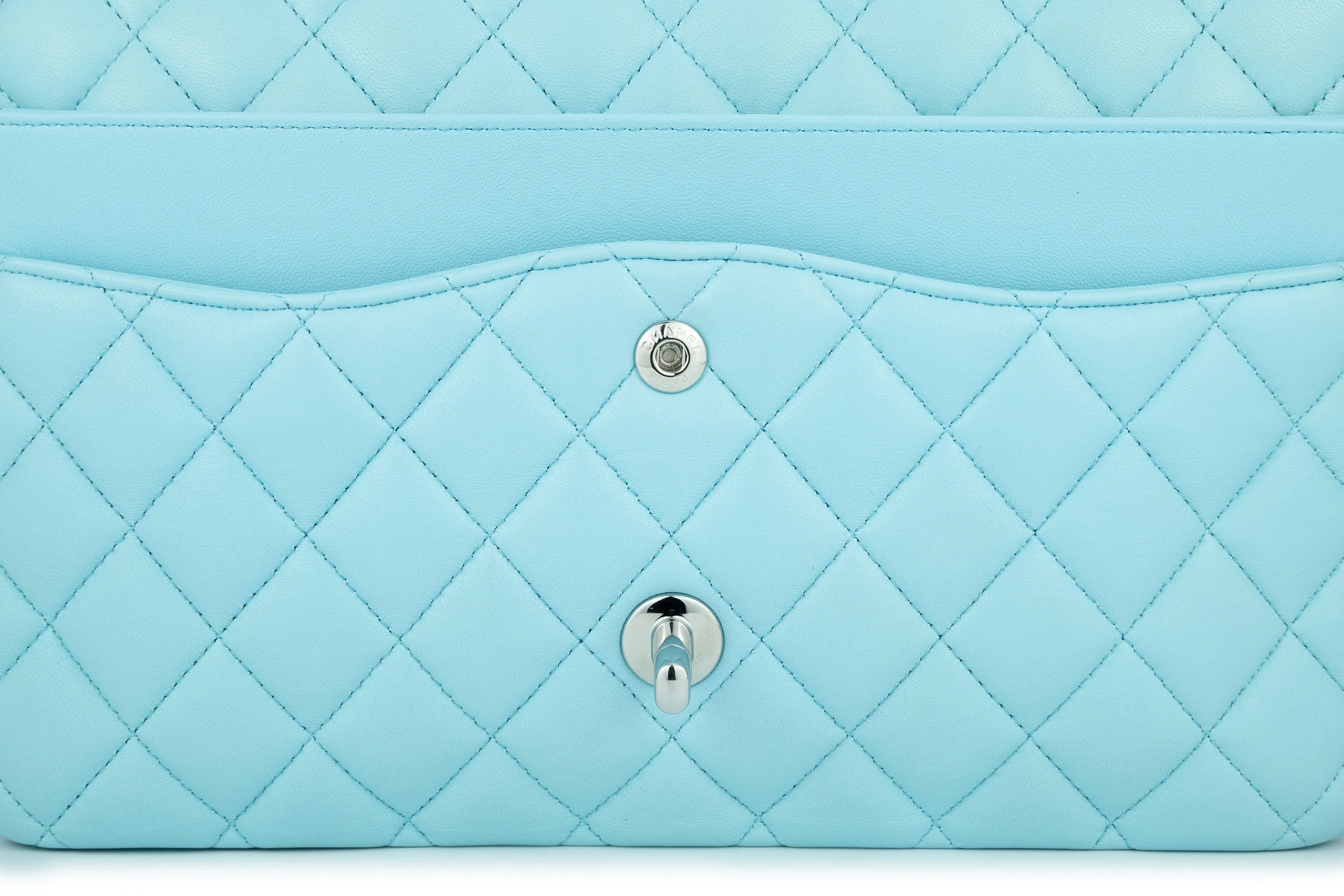Chanel Medium Classic Flap Lambskin Neon Blue Silver Hardware - Image 8