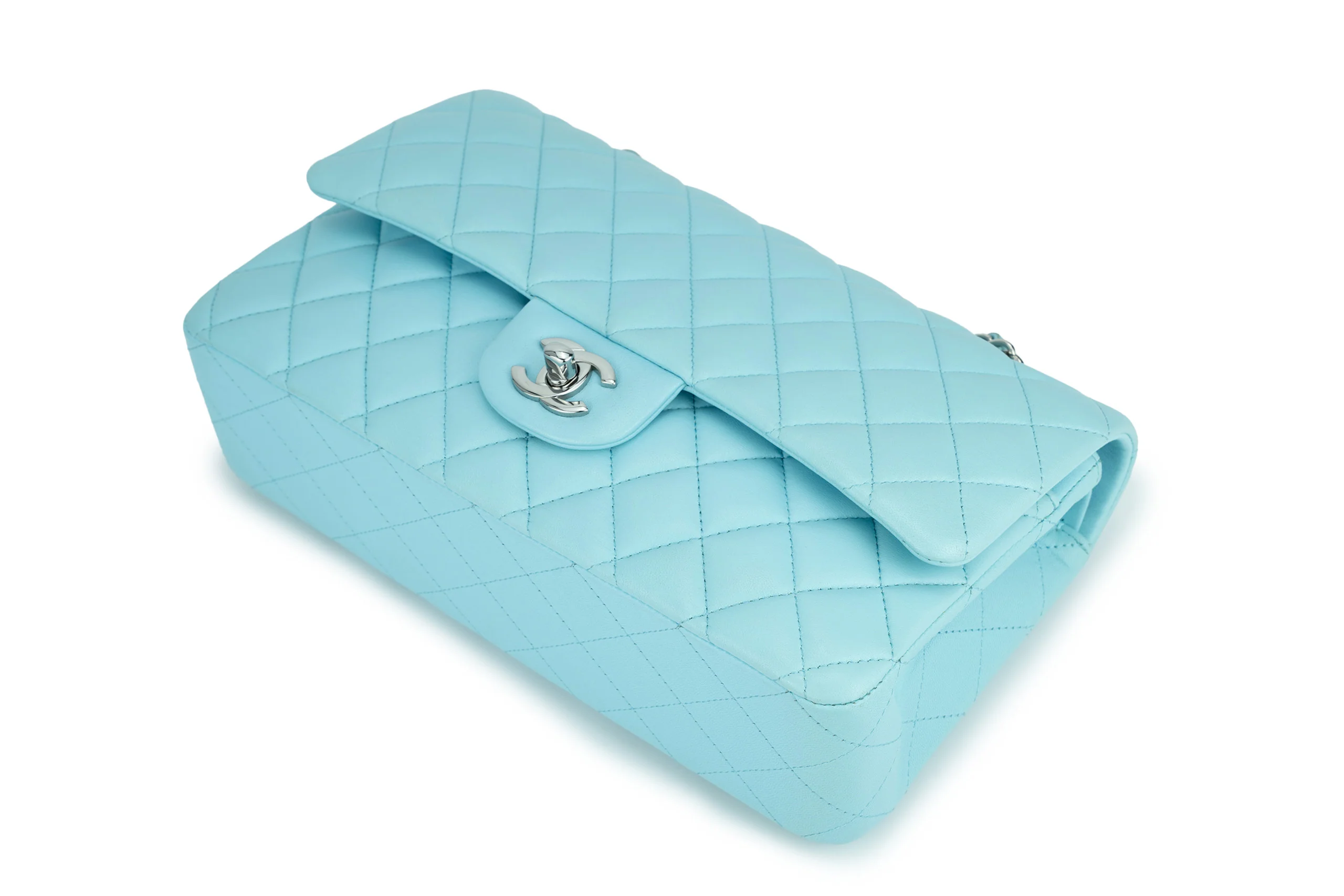 Chanel Medium Classic Flap Lambskin Neon Blue Silver Hardware - Image 9