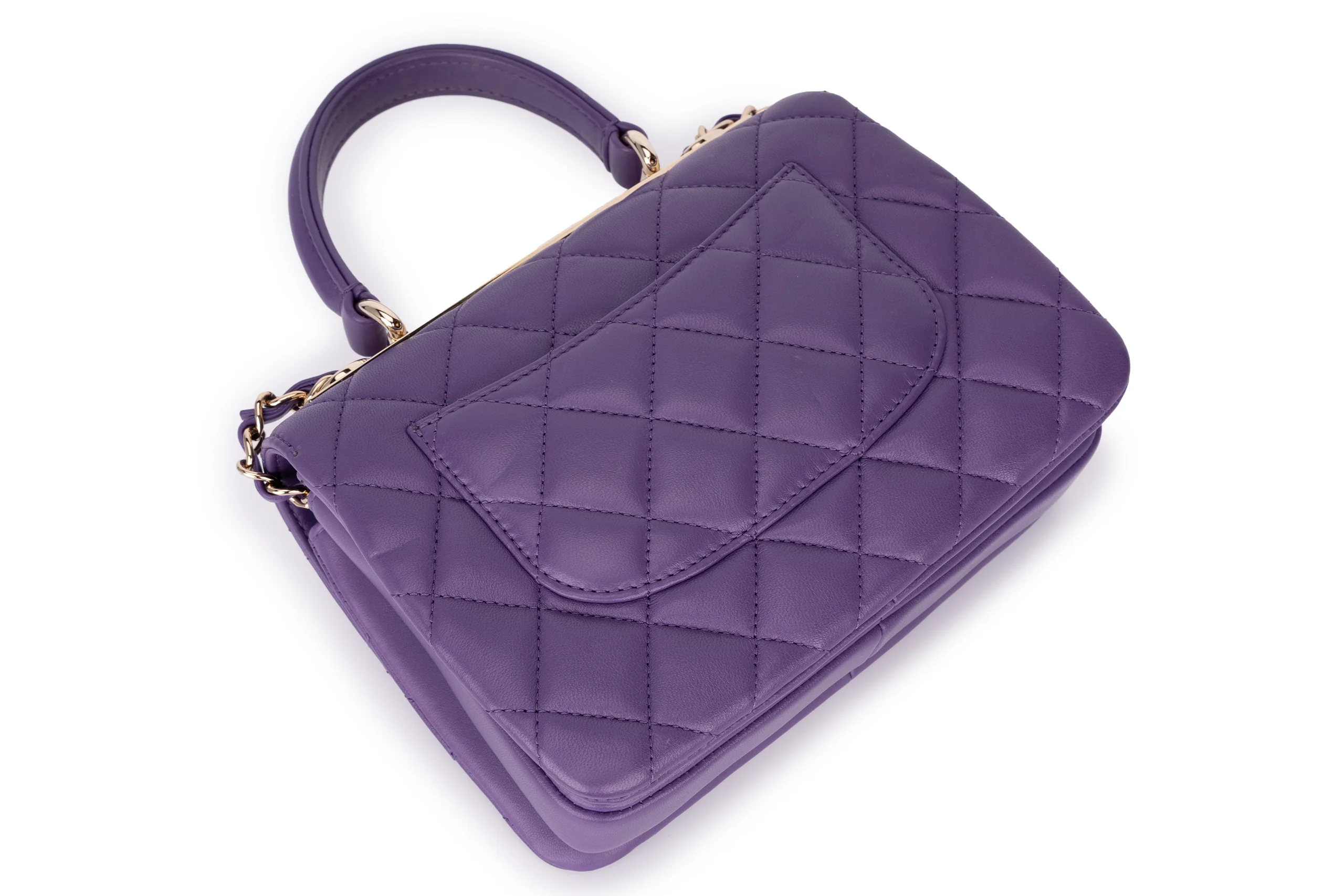 Chanel Mini Flap Bag With Handle Lambskin Purple Champagne GHW - Image 12