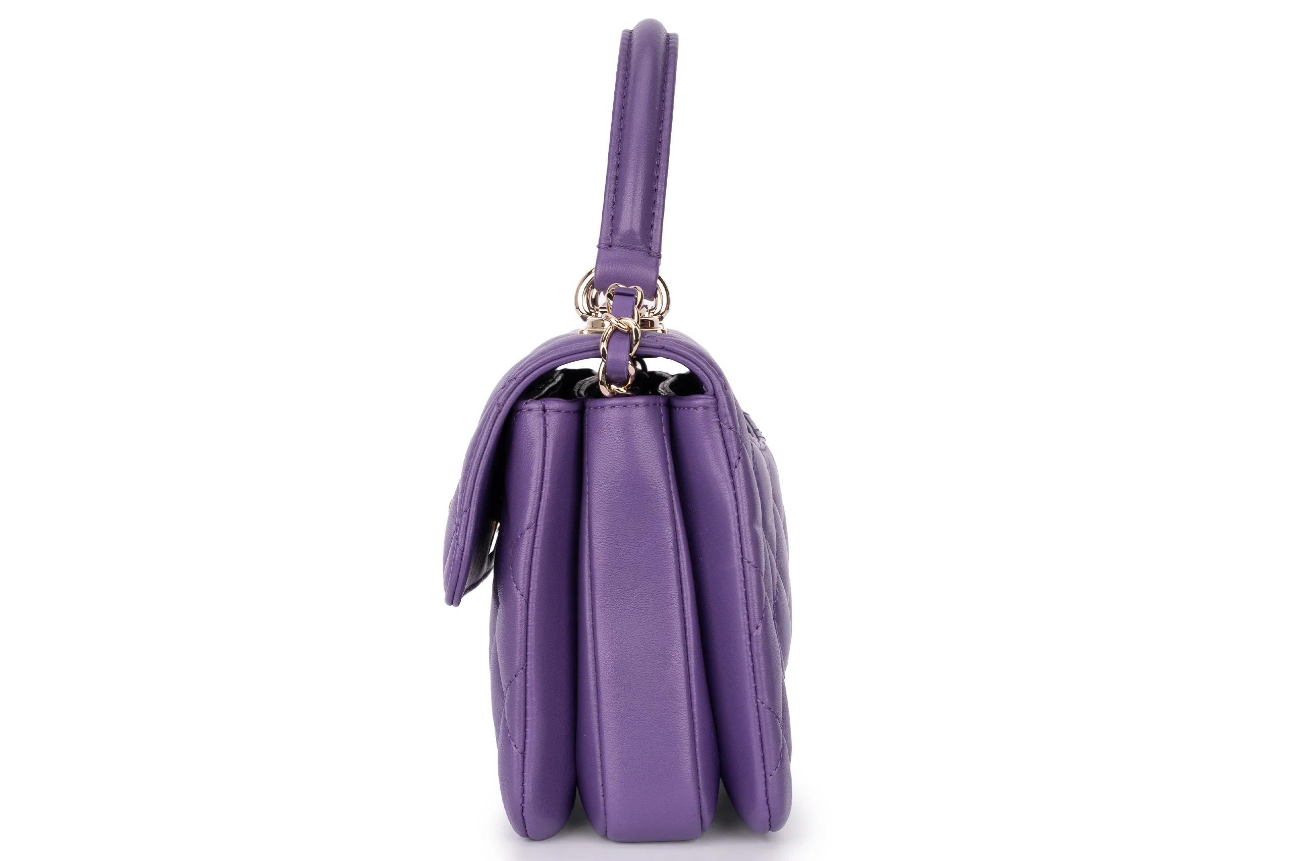 Chanel Mini Flap Bag With Handle Lambskin Purple Champagne GHW - Image 3