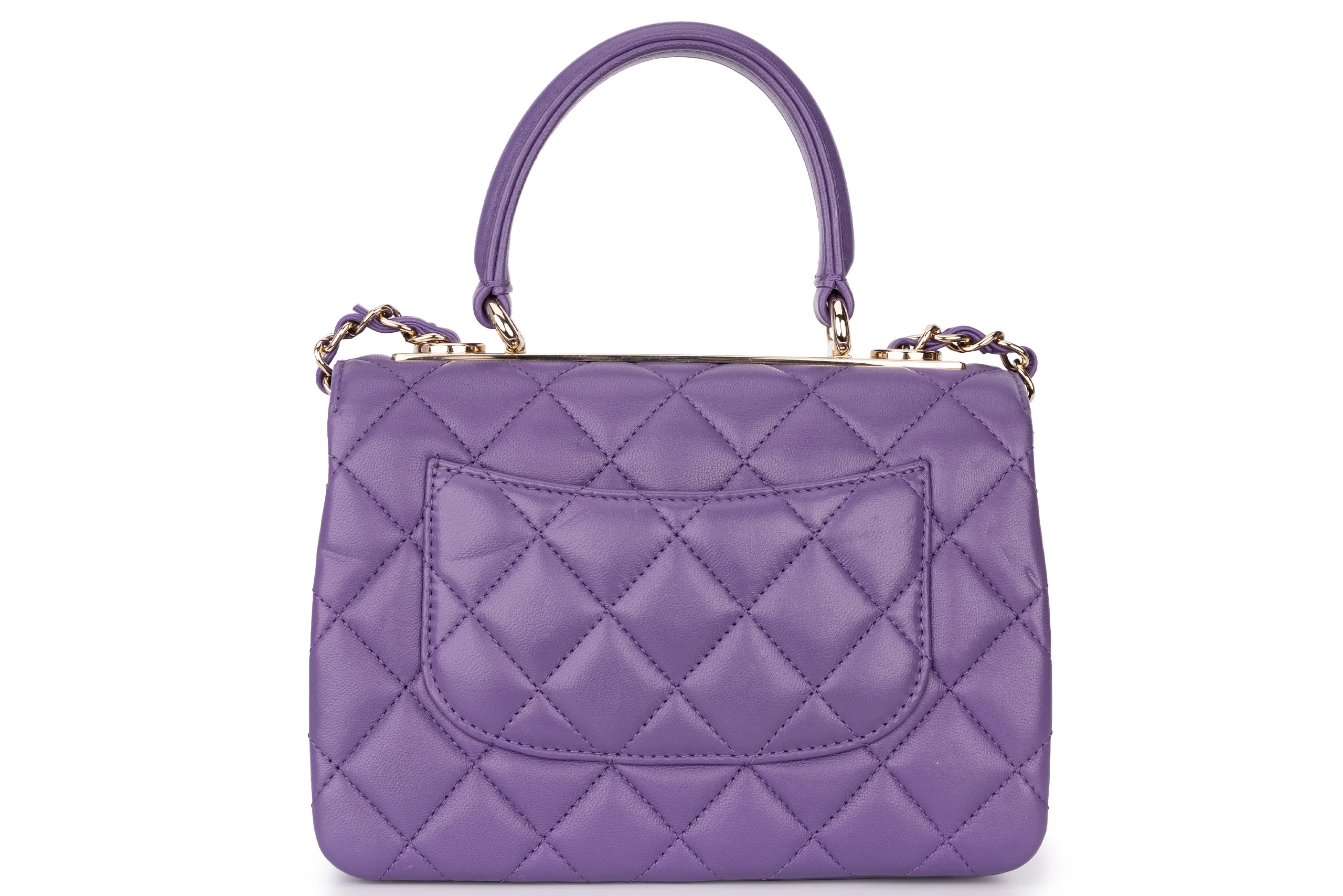 Chanel Mini Flap Bag With Handle Lambskin Purple Champagne GHW - Image 4