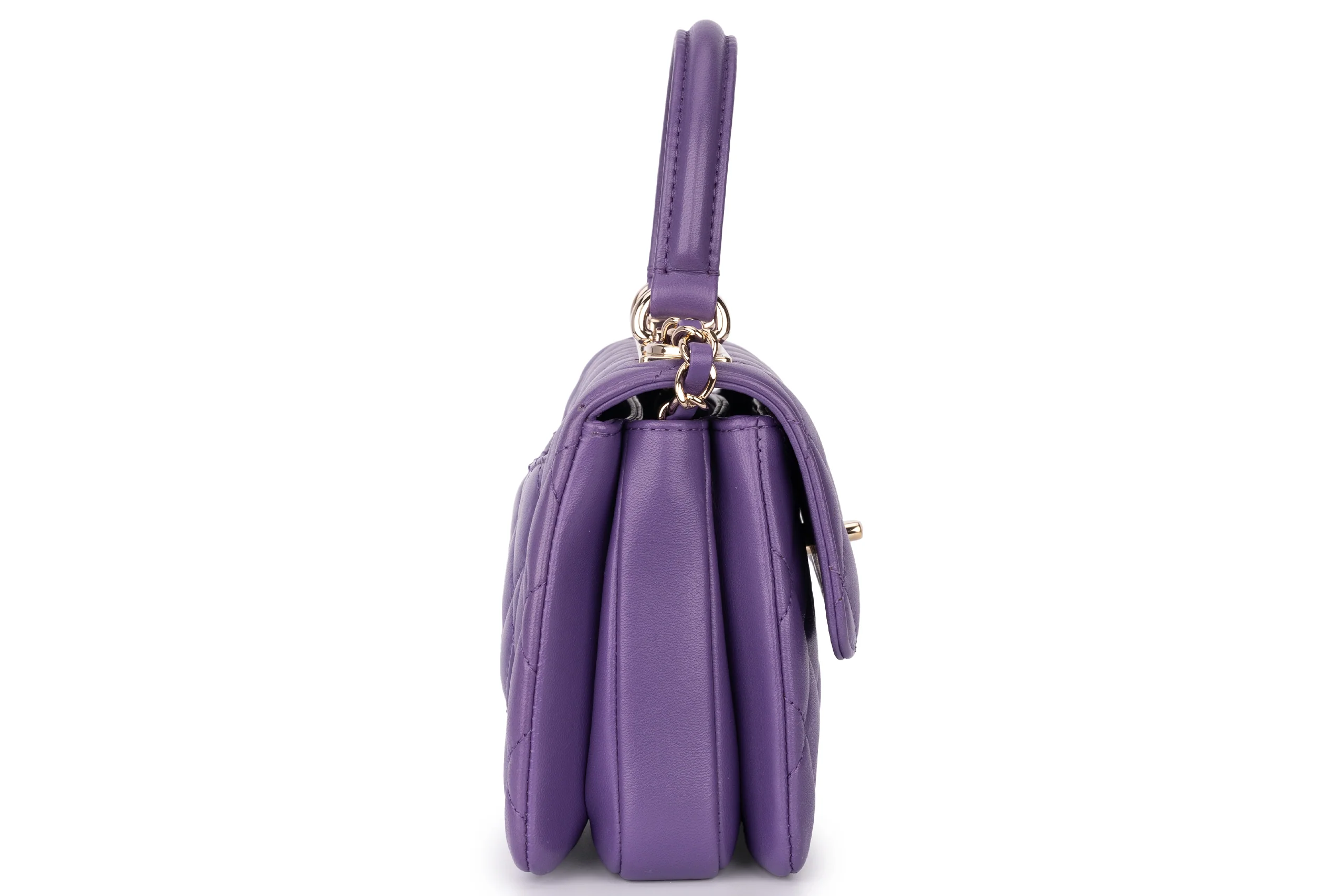 Chanel Mini Flap Bag With Handle Lambskin Purple Champagne GHW - Image 5