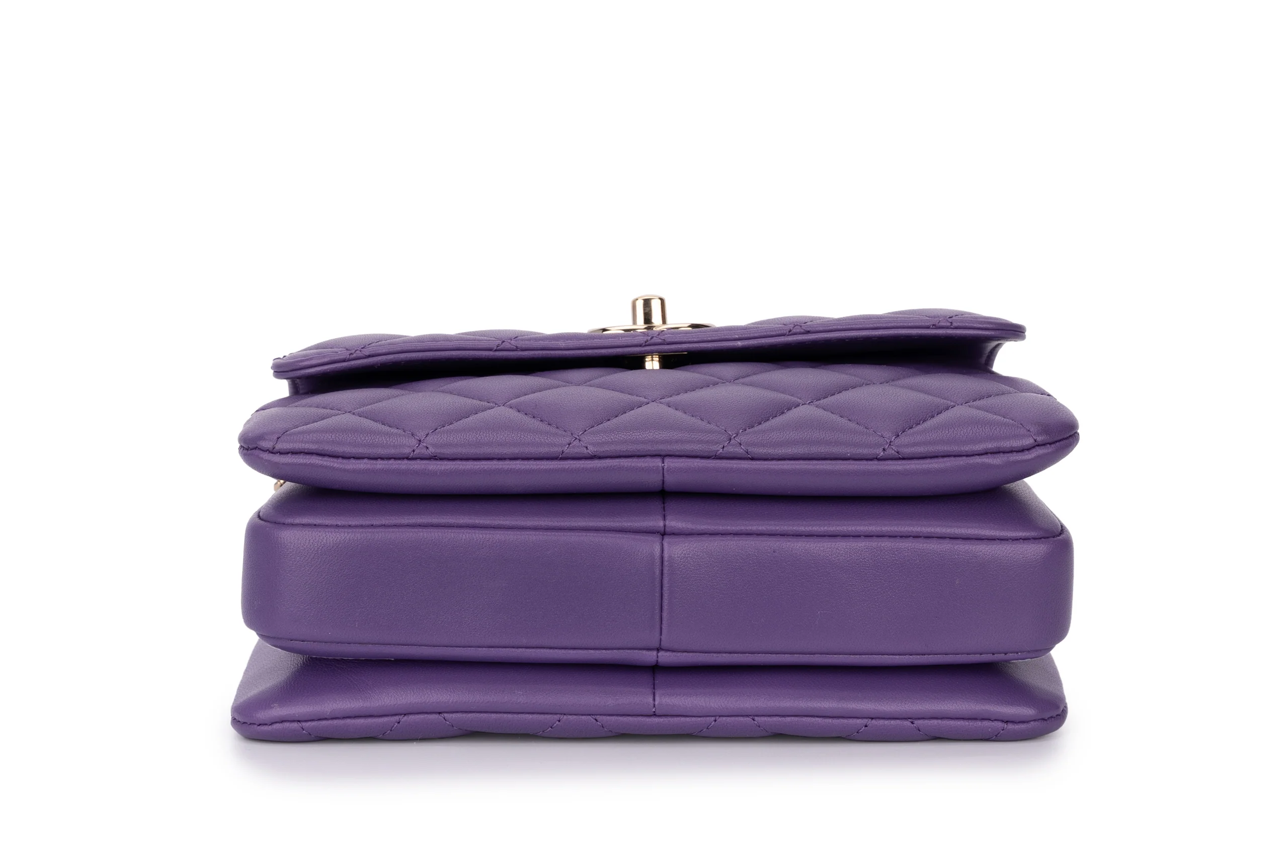 Chanel Mini Flap Bag With Handle Lambskin Purple Champagne GHW - Image 6