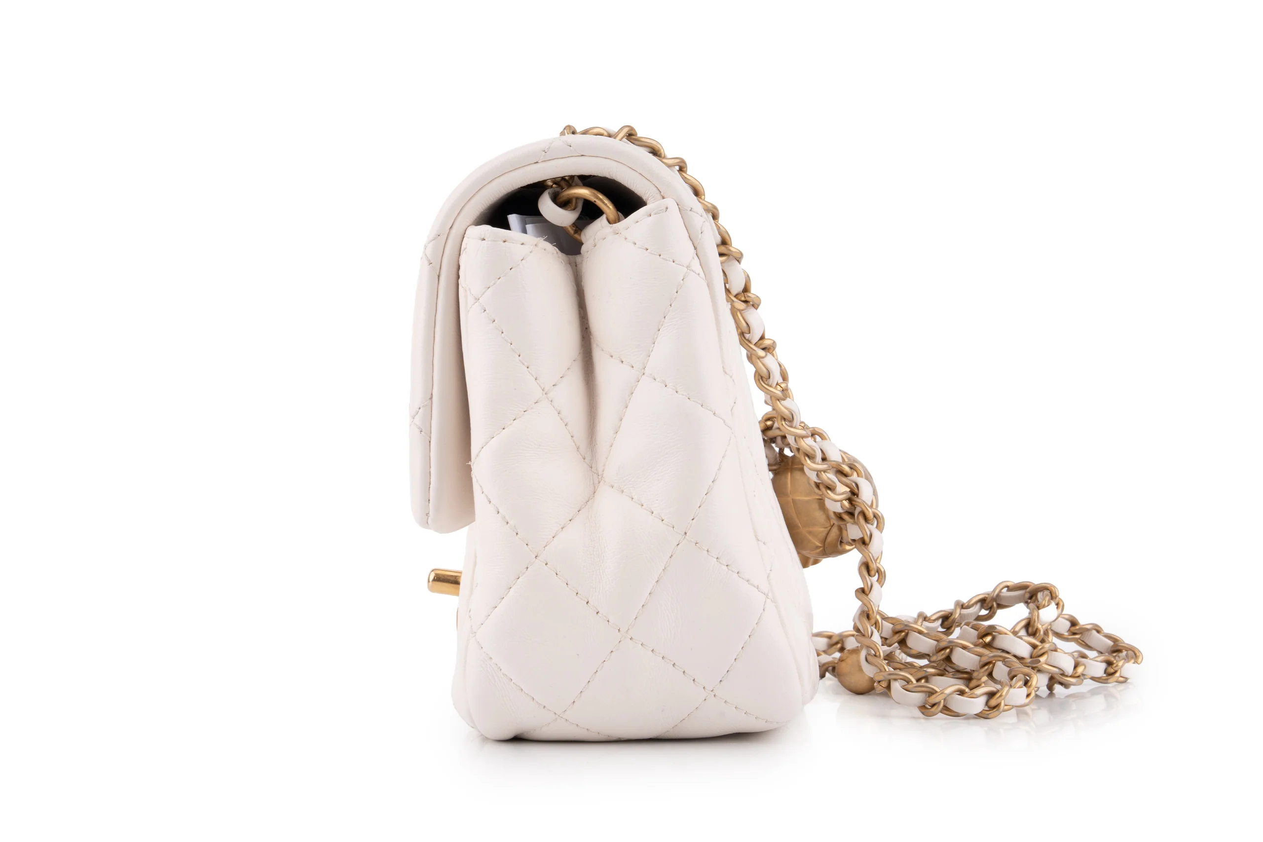 Chanel Quilted Pearl Crush Mini Square Flap Bag	Lambskin	White	GHW - Image 3