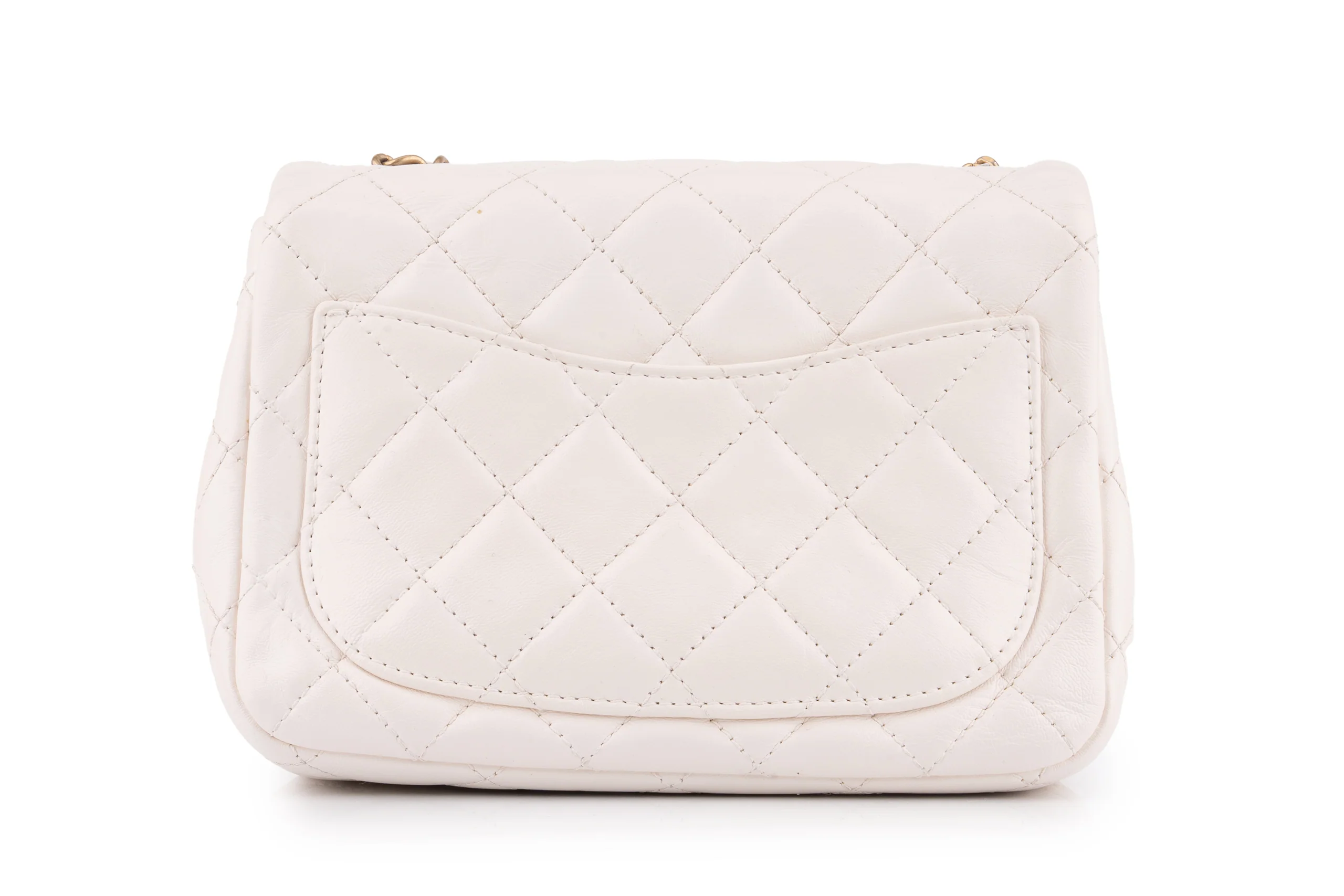 Chanel Quilted Pearl Crush Mini Square Flap Bag	Lambskin	White	GHW - Image 5
