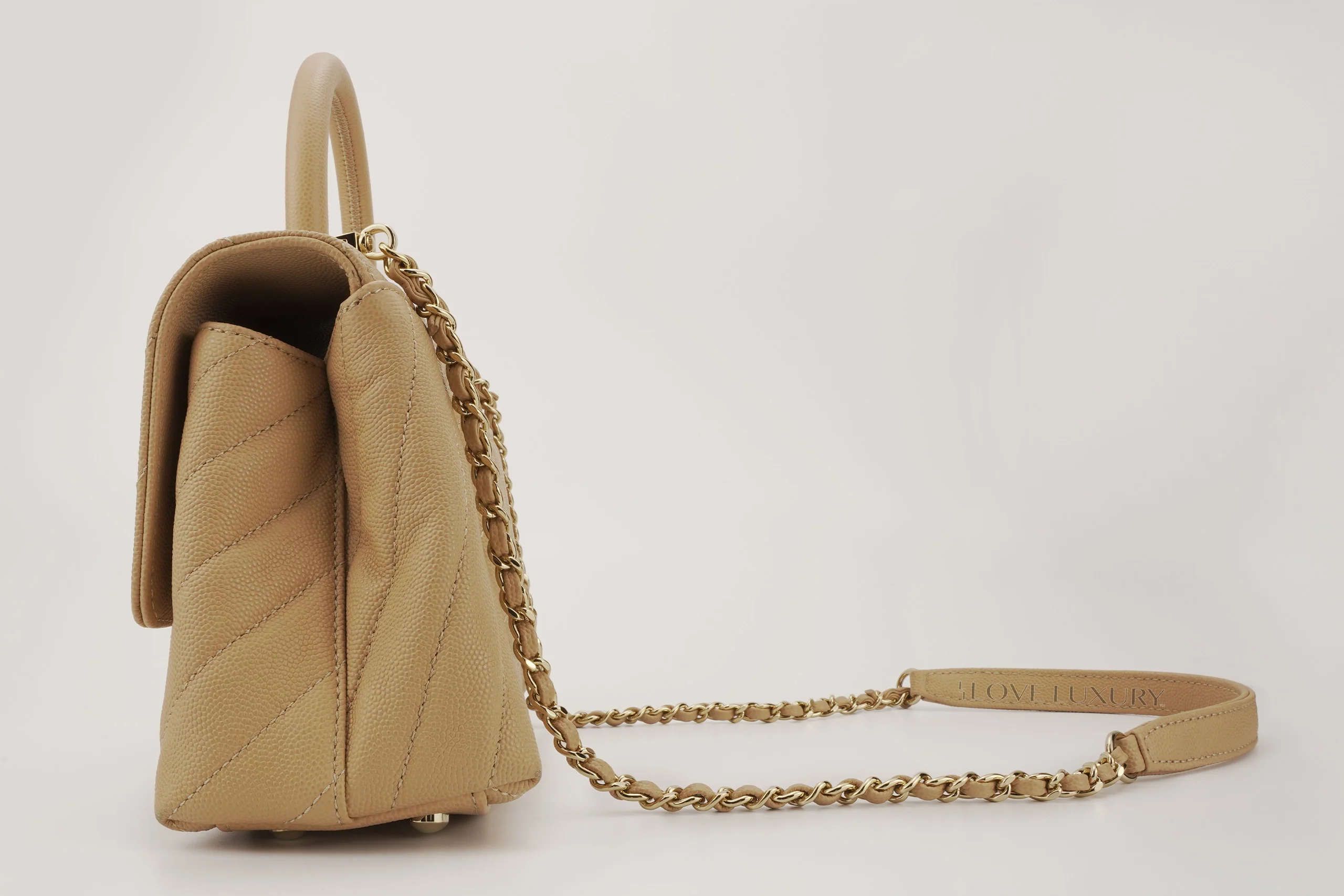 Chanel Small Coco Top Handle Flap Caviar Beige Champagne GHW - Image 2