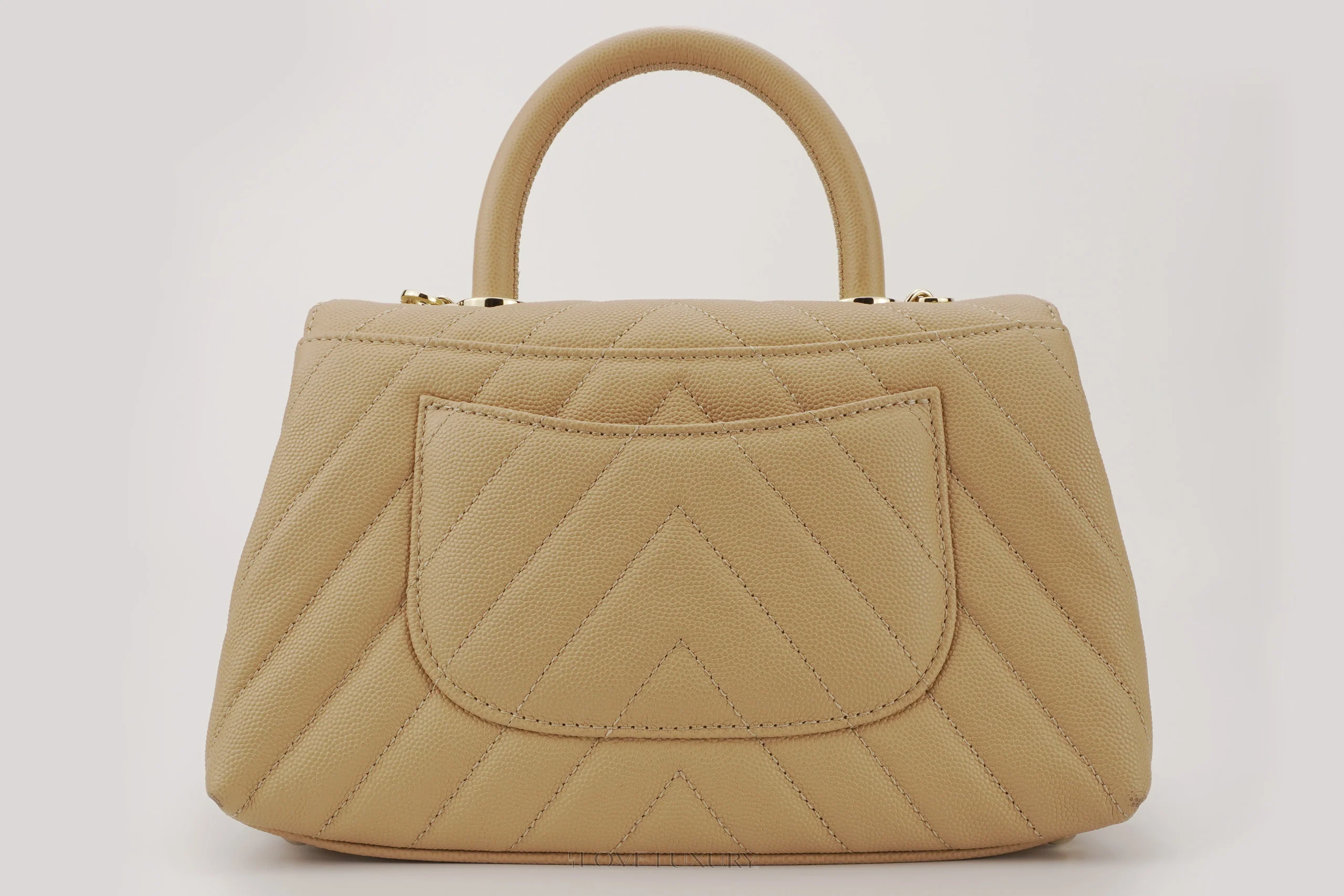 Chanel Small Coco Top Handle Flap Caviar Beige Champagne GHW - Image 3