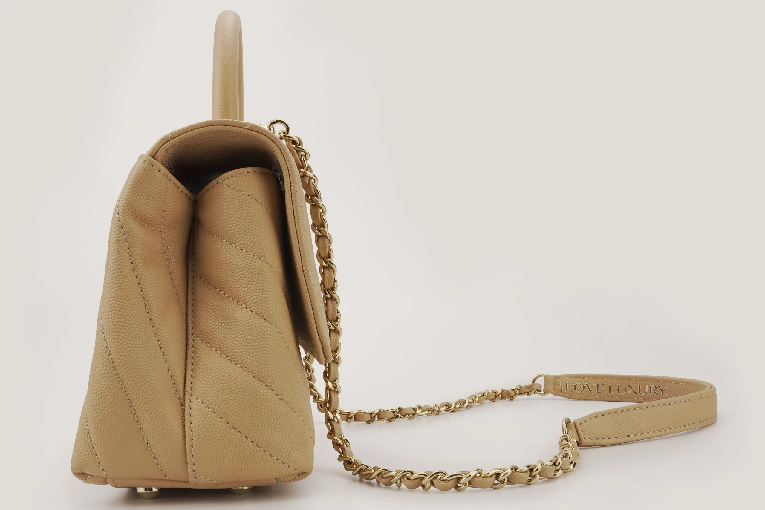 Chanel Small Coco Top Handle Flap Caviar Beige Champagne GHW - Image 4