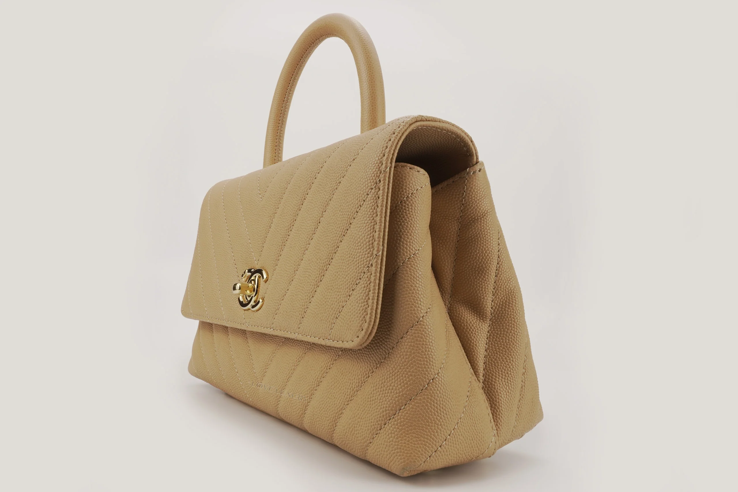 Chanel Small Coco Top Handle Flap Caviar Beige Champagne GHW - Image 6