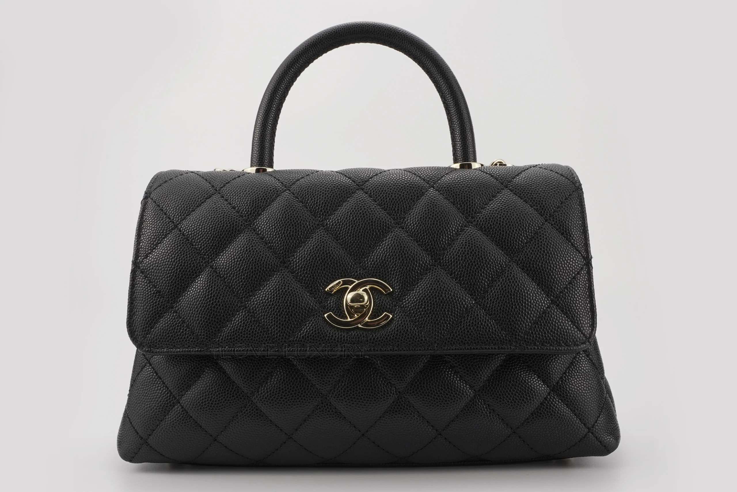 Chanel Small Coco Top Handle Flap Caviar Black Champagne GHW - Image 4