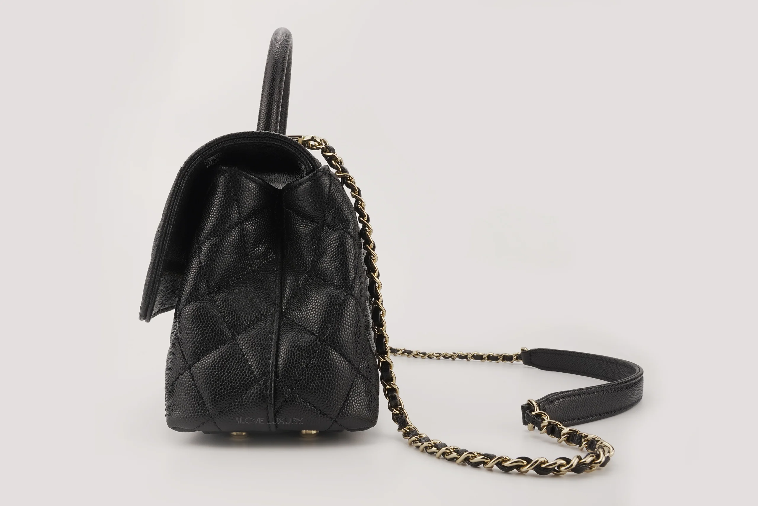 Chanel Small Coco Top Handle Flap Caviar Black Champagne GHW - Image 7