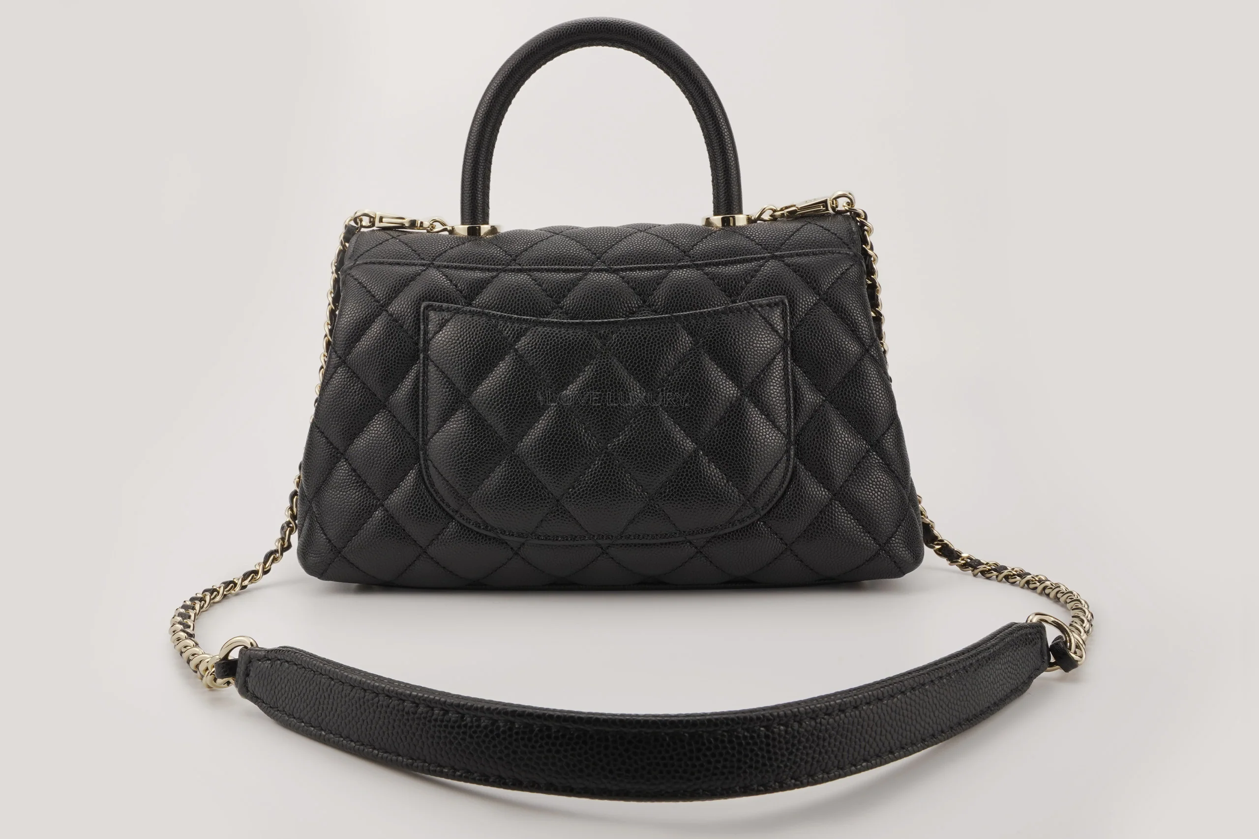 Chanel Small Coco Top Handle Flap Caviar Black Champagne GHW - Image 8