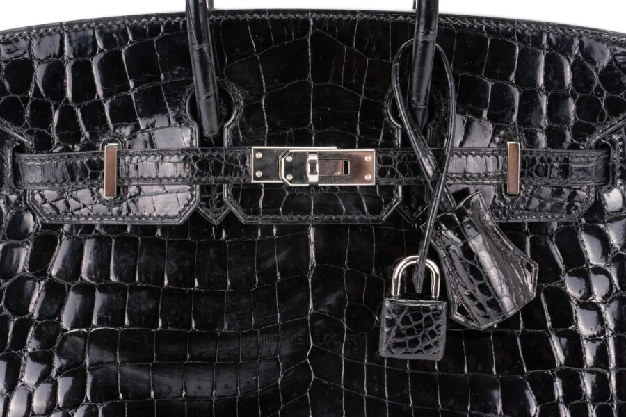 Hermès Birkin 25 Shiny Crocodile Niloticus Black Palladium Hardware - Image 7