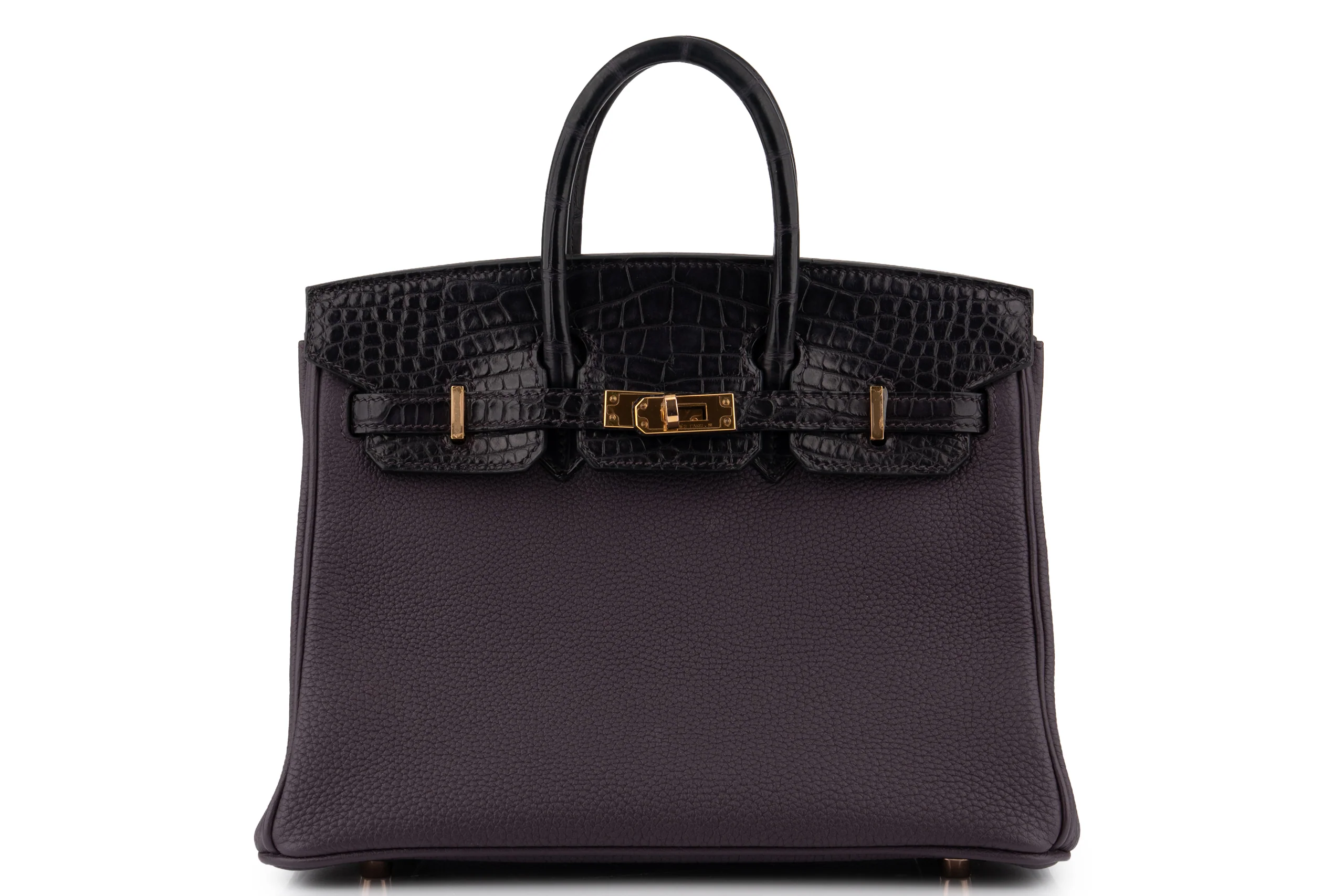 Hermès Birkin 25 Togo Touch Alligator Missisipiensis Prunoir / Raisin GHW