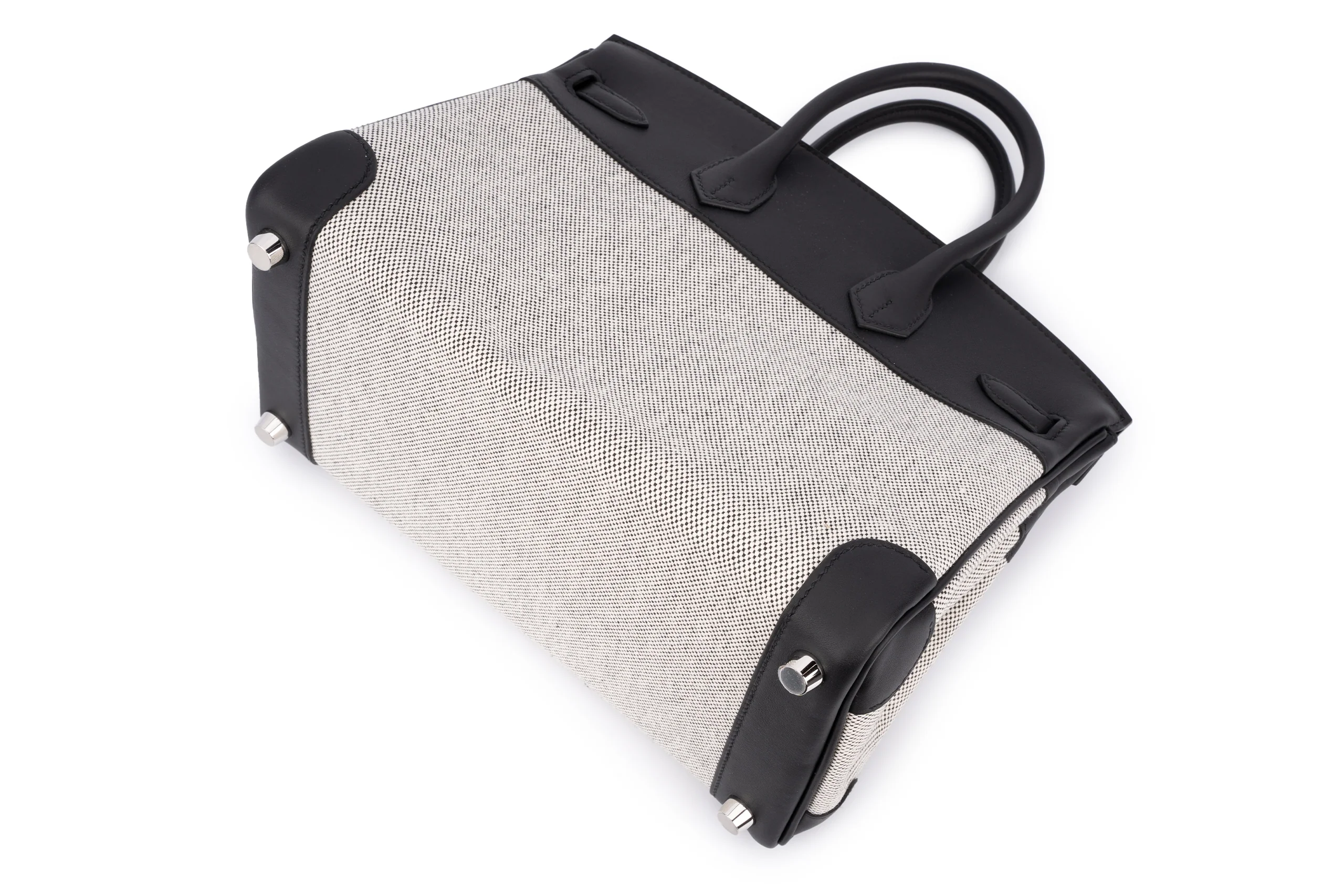 Hermès Birkin 25 	Veau	Toile  Swift Ecru 	Noir 	PHW - Image 10