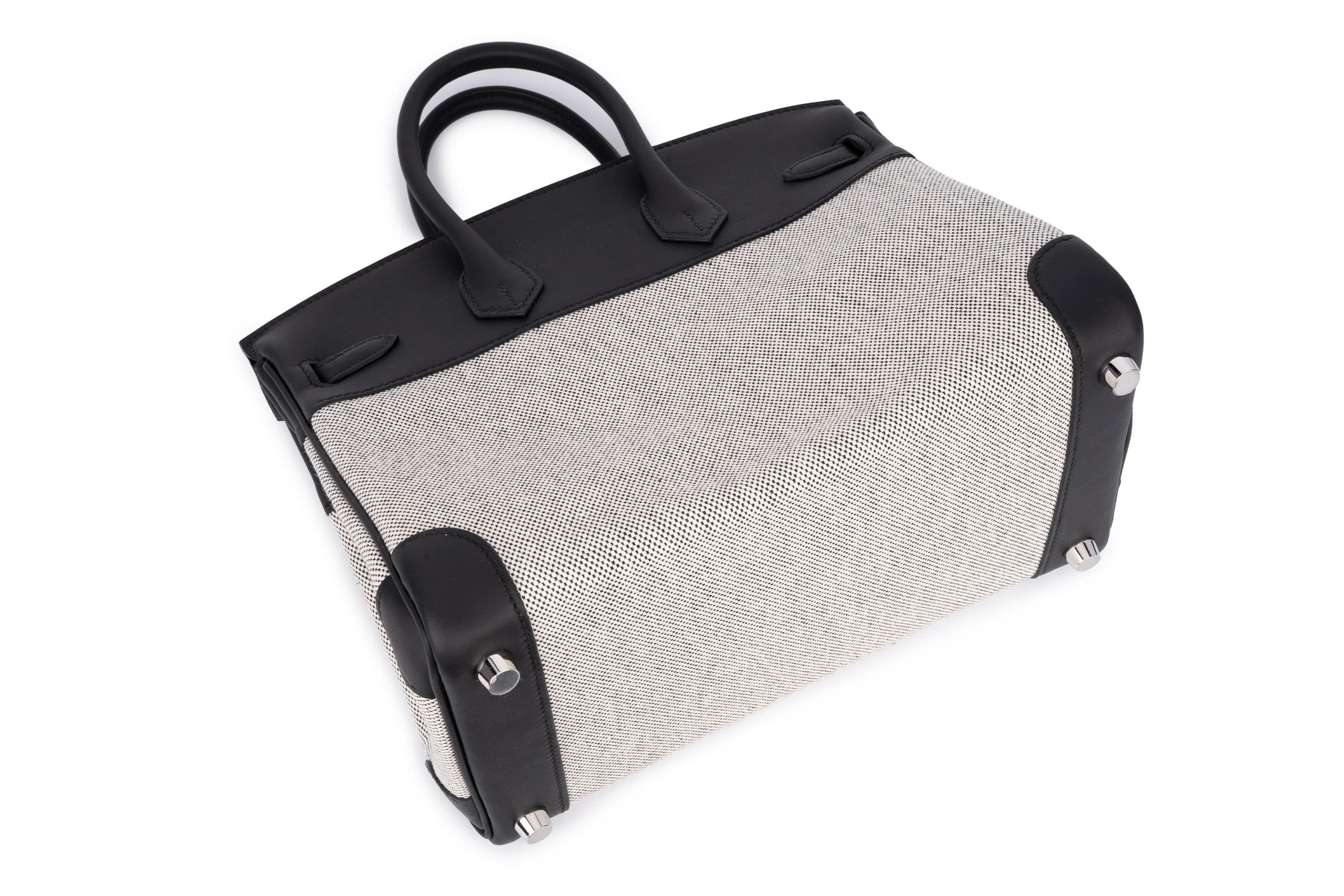 Hermès Birkin 25 	Veau	Toile  Swift Ecru 	Noir 	PHW - Image 11