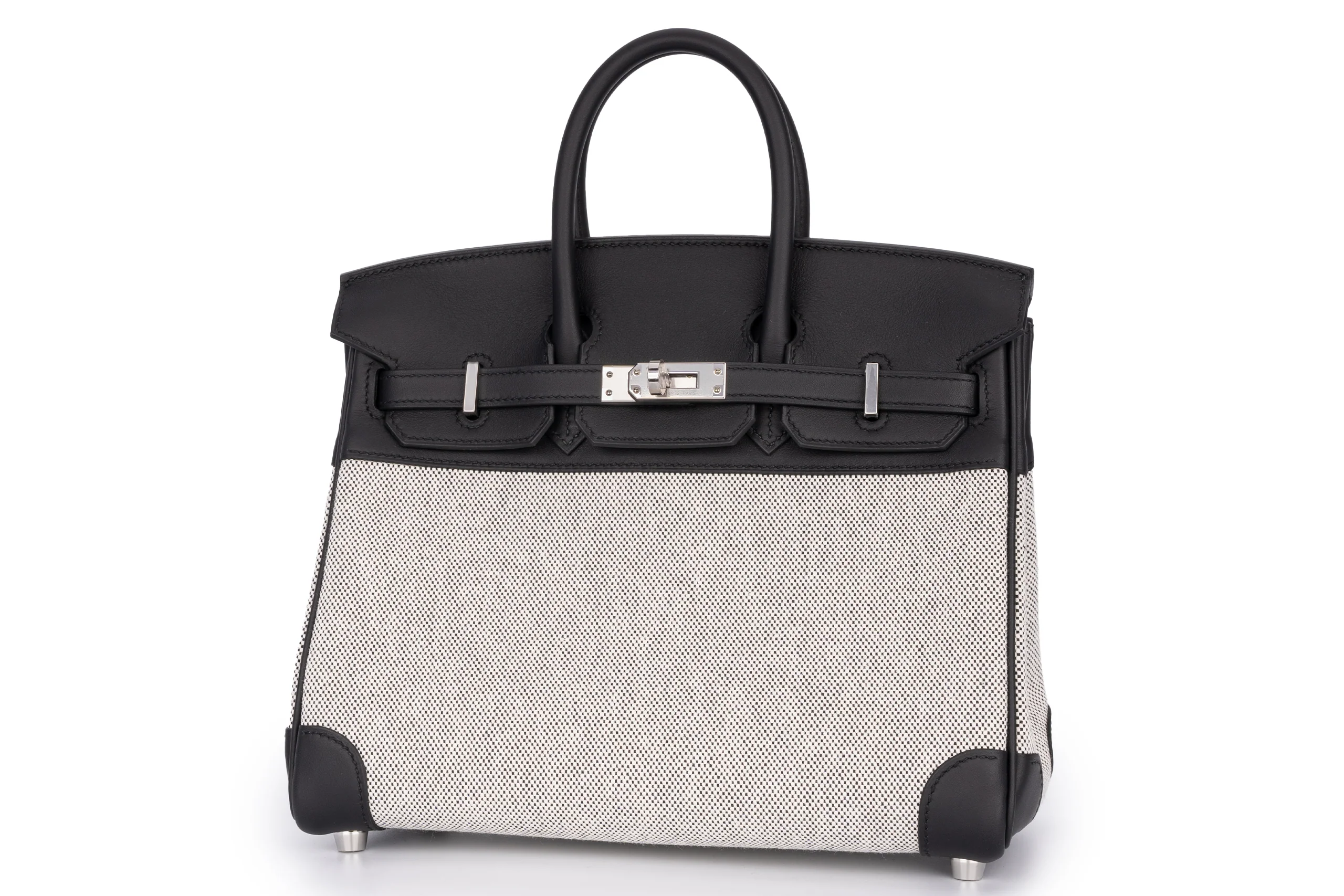 Hermès Birkin 25 	Veau	Toile  Swift Ecru 	Noir 	PHW - Image 2