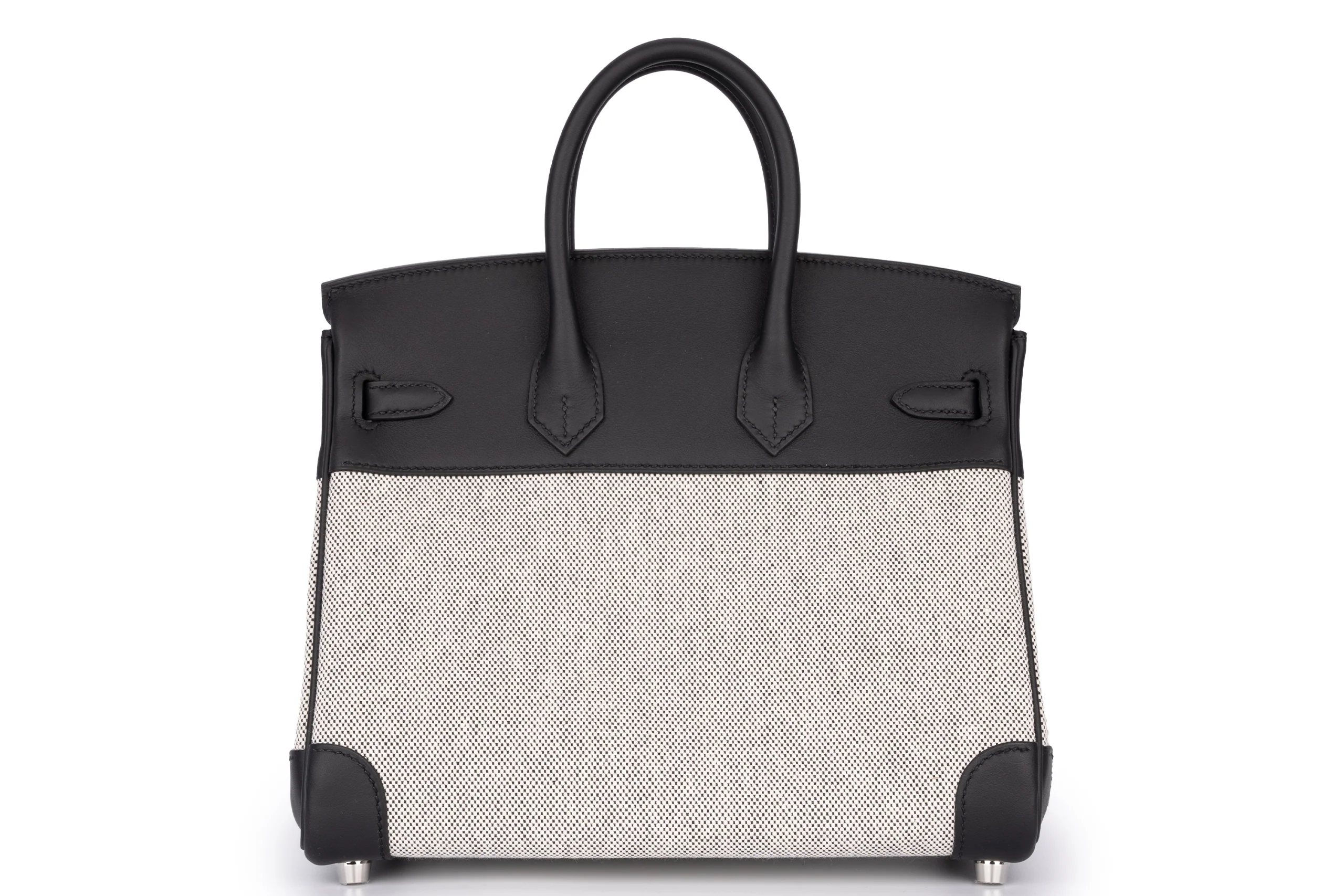 Hermès Birkin 25 	Veau	Toile  Swift Ecru 	Noir 	PHW - Image 4