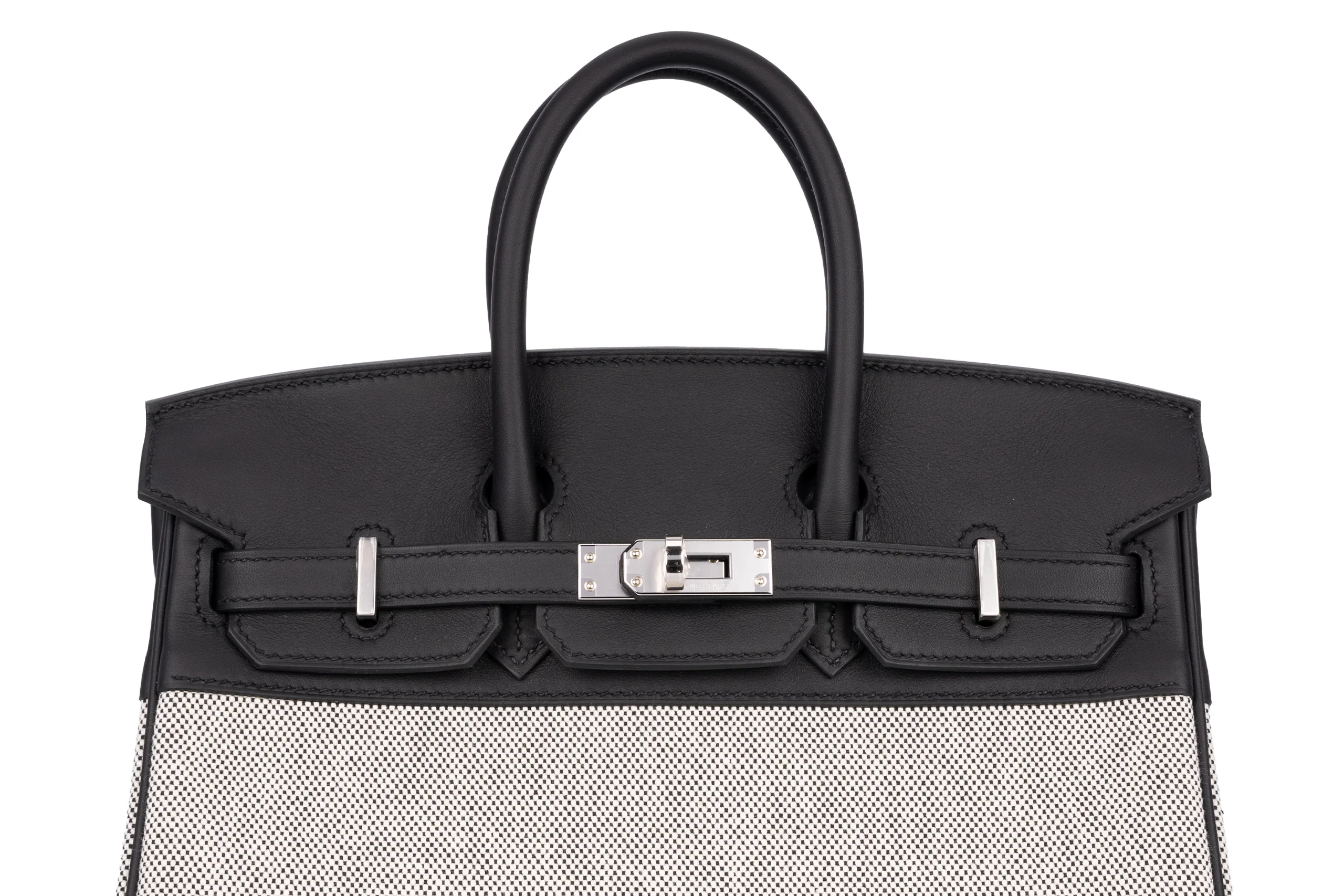 Hermès Birkin 25 	Veau	Toile  Swift Ecru 	Noir 	PHW - Image 7