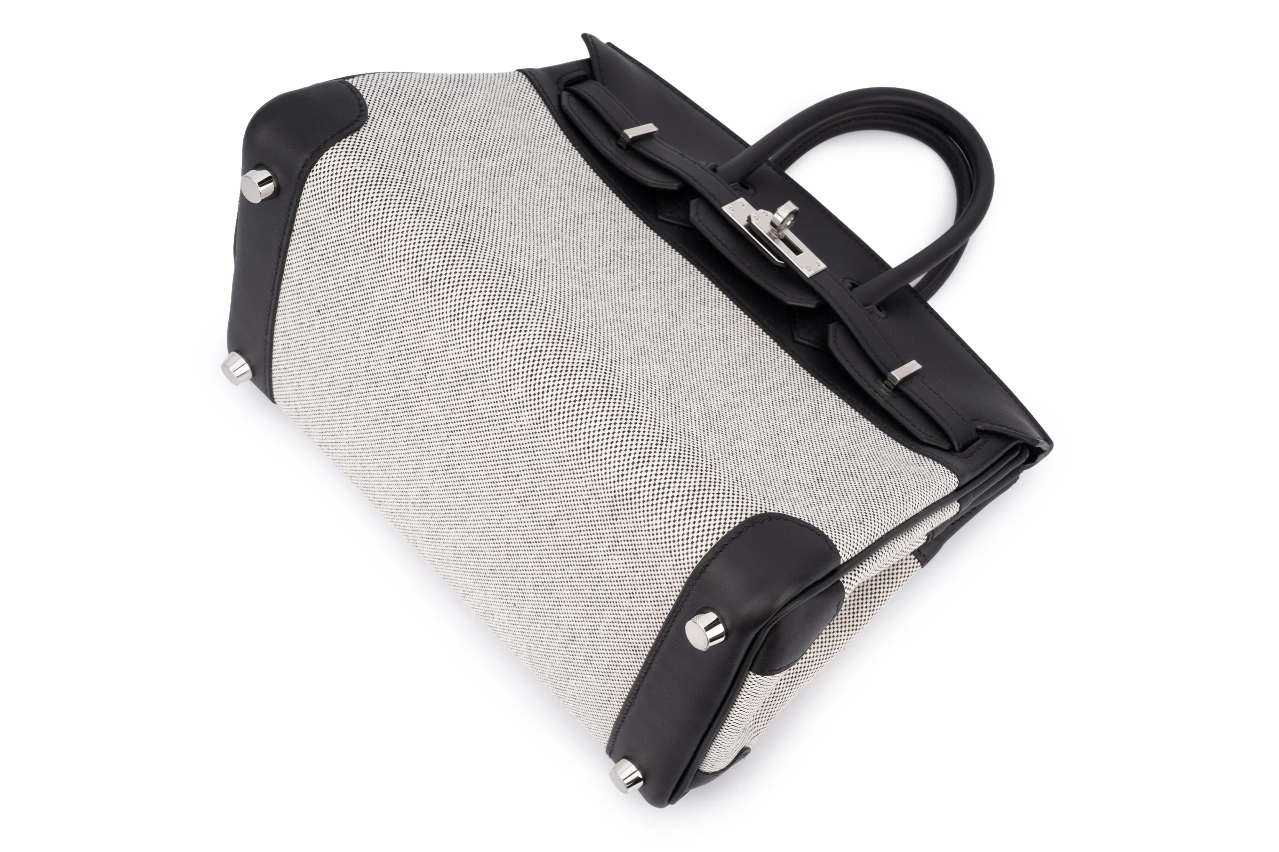 Hermès Birkin 25 	Veau	Toile  Swift Ecru 	Noir 	PHW - Image 8