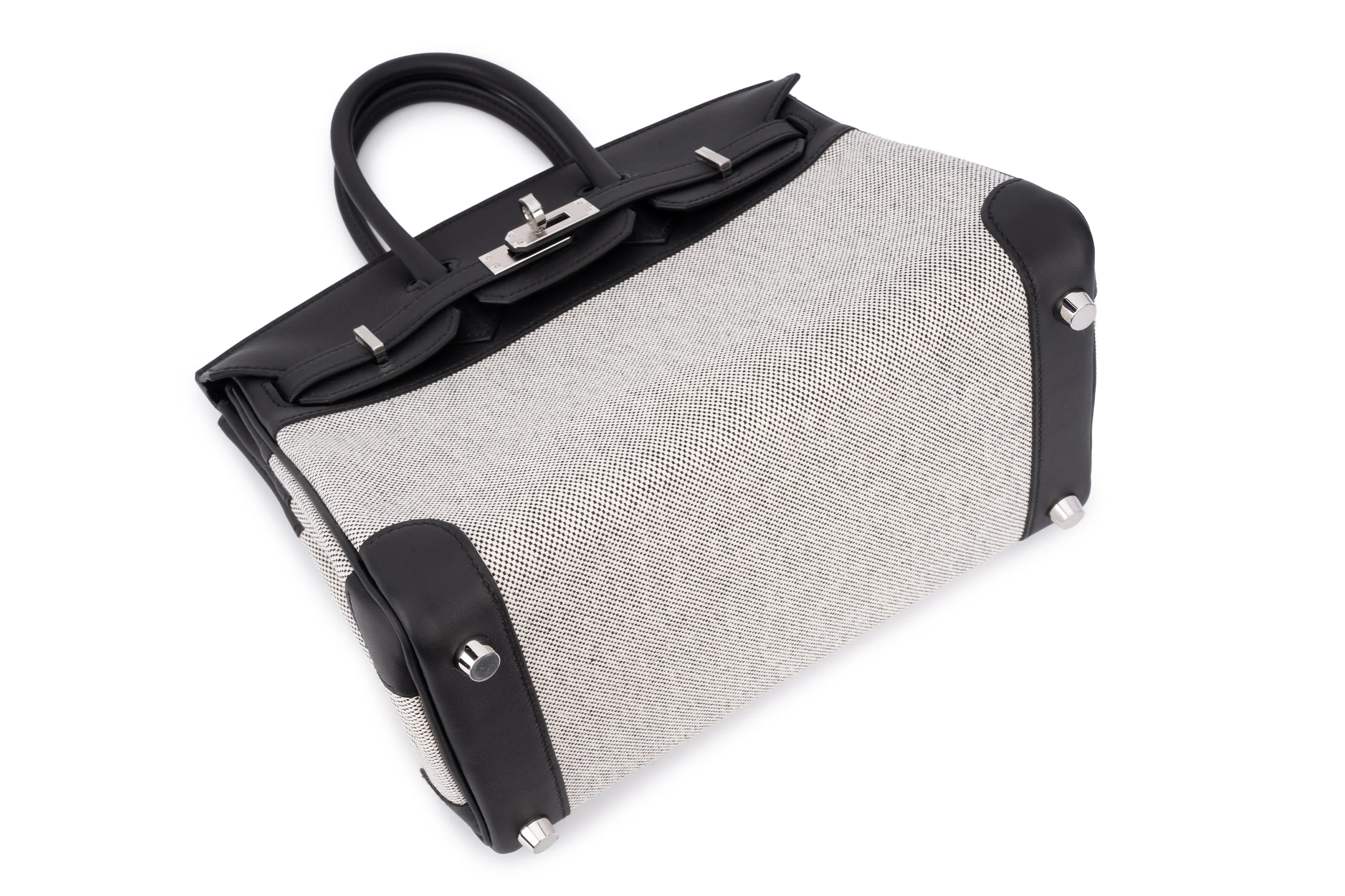 Hermès Birkin 25 	Veau	Toile  Swift Ecru 	Noir 	PHW - Image 9