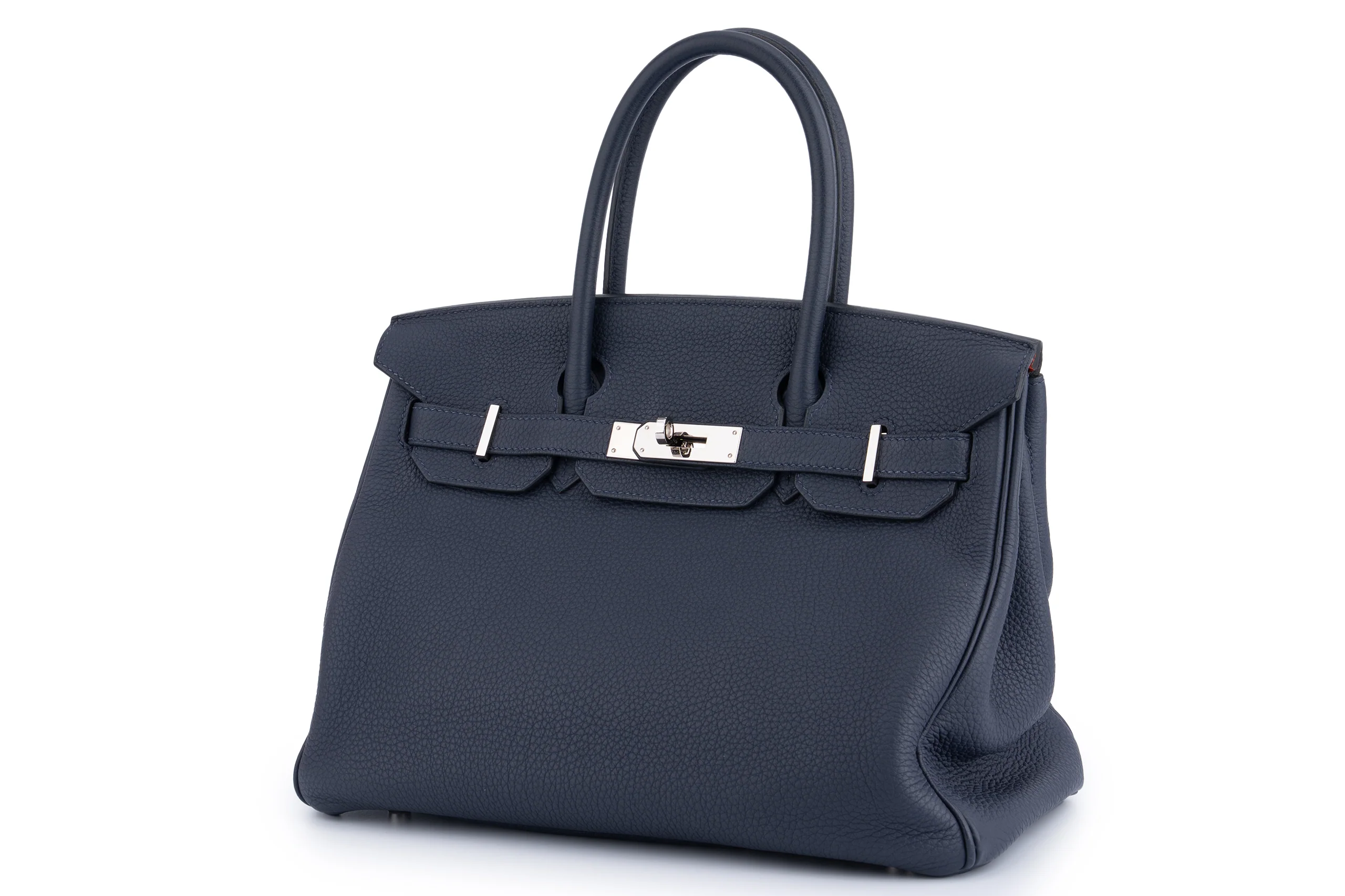 Hermès Birkin 30 Togo Bleu Nuit / Orange Poppy	PHW - Image 2