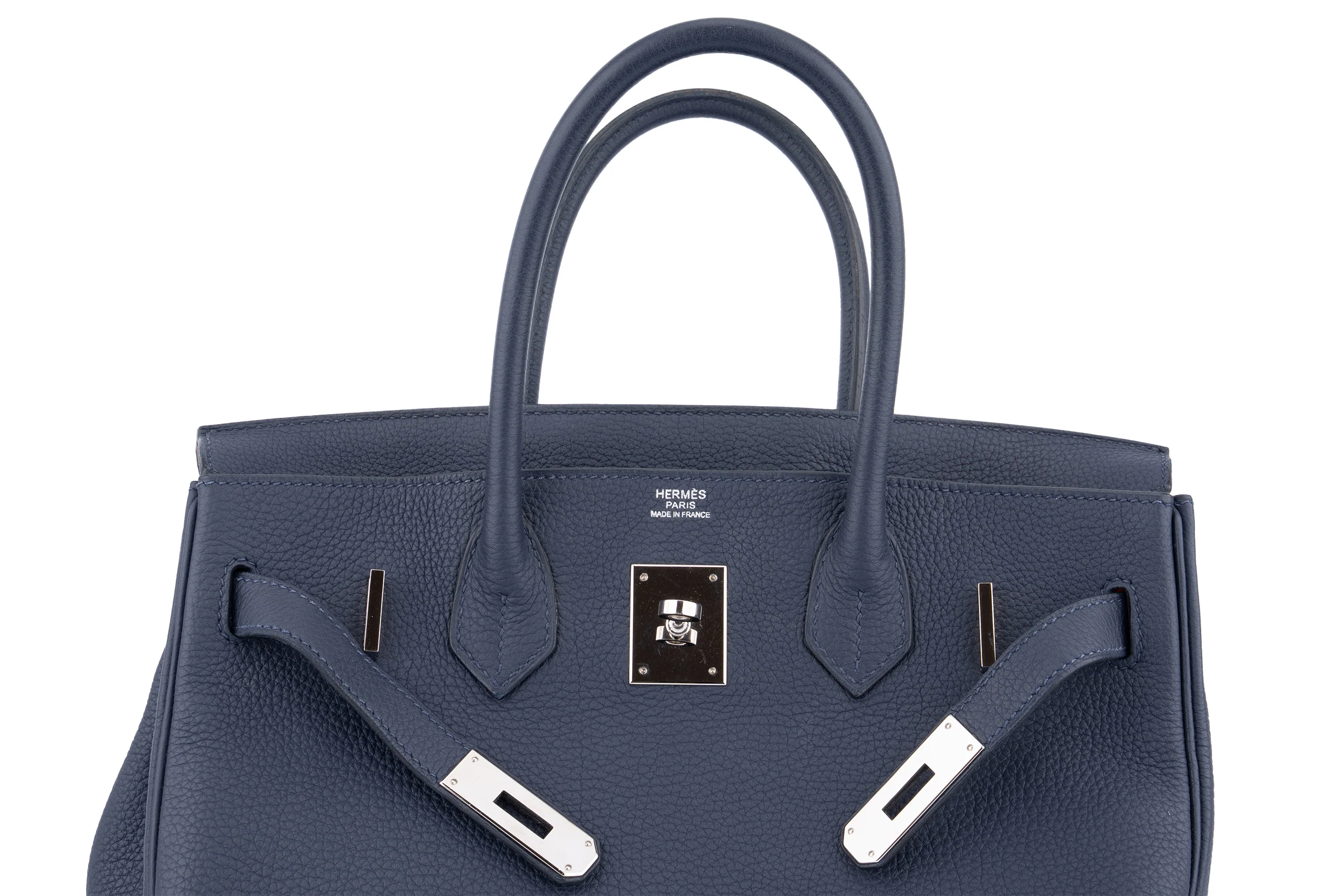 Hermès Birkin 30 Togo Bleu Nuit / Orange Poppy	PHW - Image 8