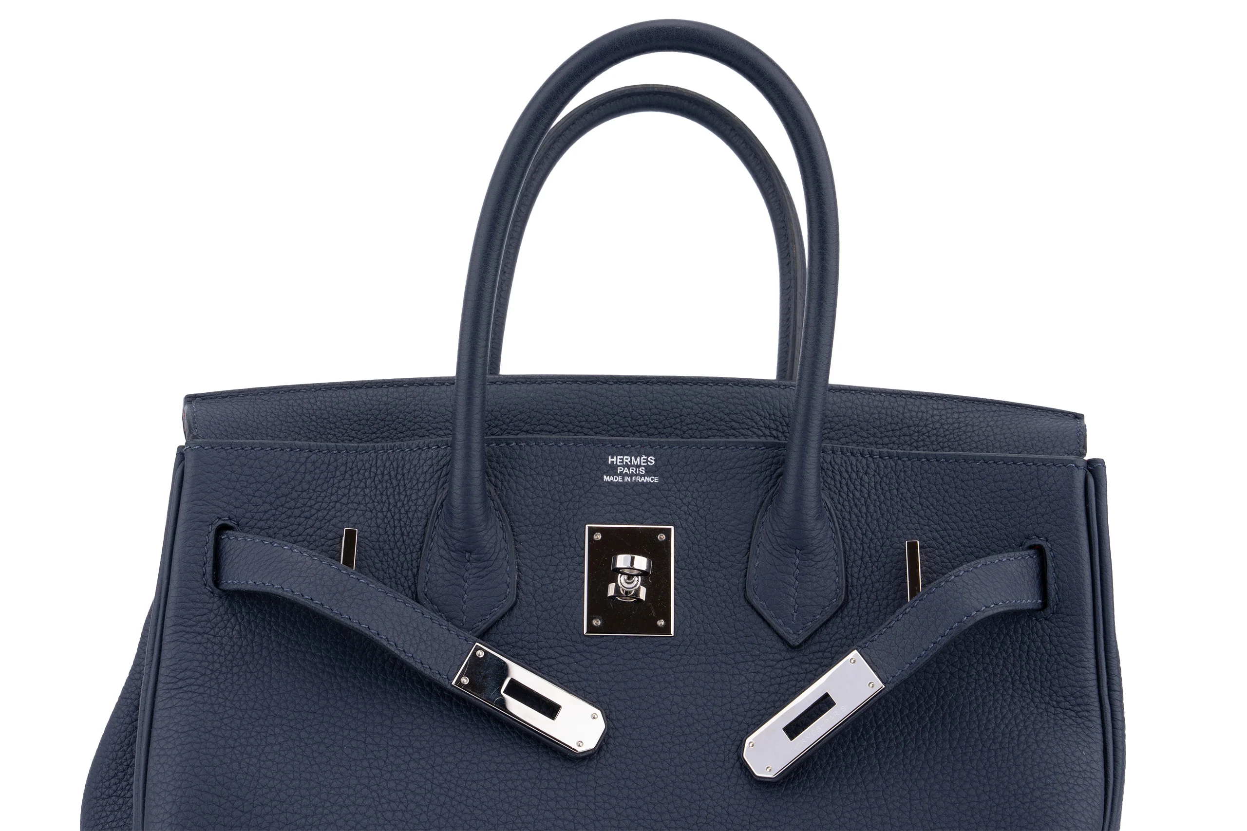 Hermès Birkin 30 Togo Bleu Nuit / Orange Poppy	PHW - Image 9