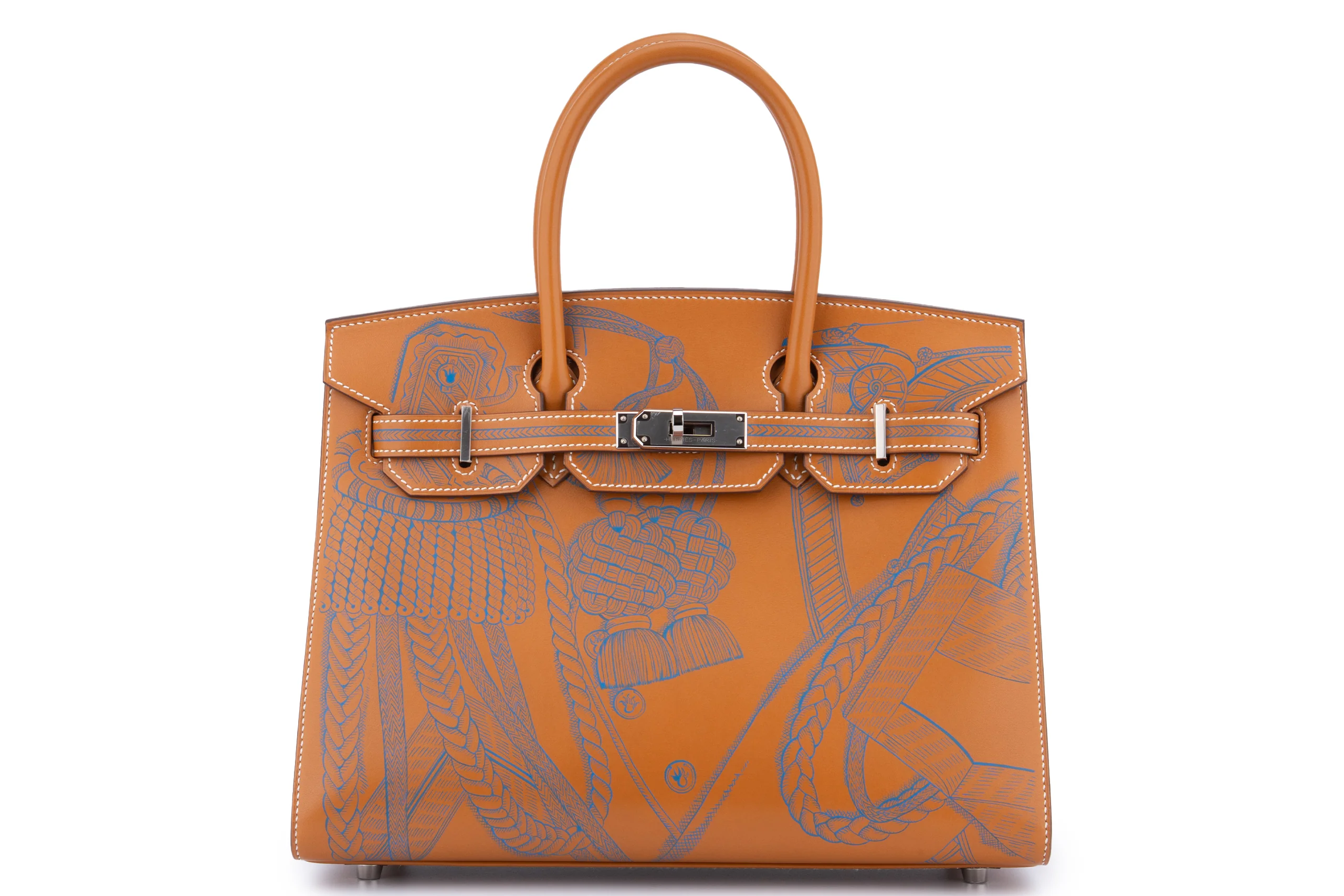 Hermès  Birkin 30 Veau Buttler / Zouves Dragon	Naturel / Bleu Zanzibar PHW