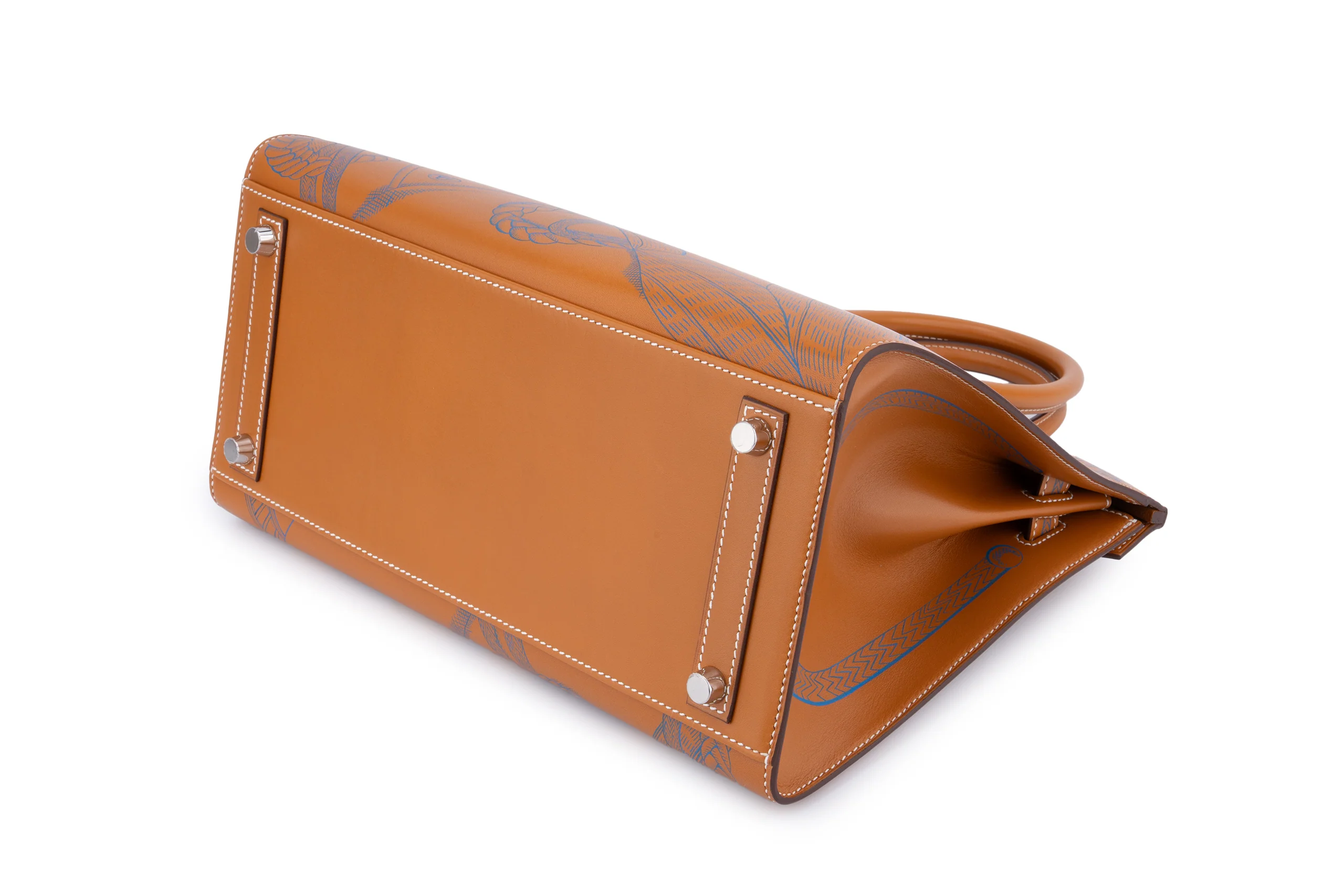 Hermès  Birkin 30 Veau Buttler / Zouves Dragon	Naturel / Bleu Zanzibar PHW - Image 10