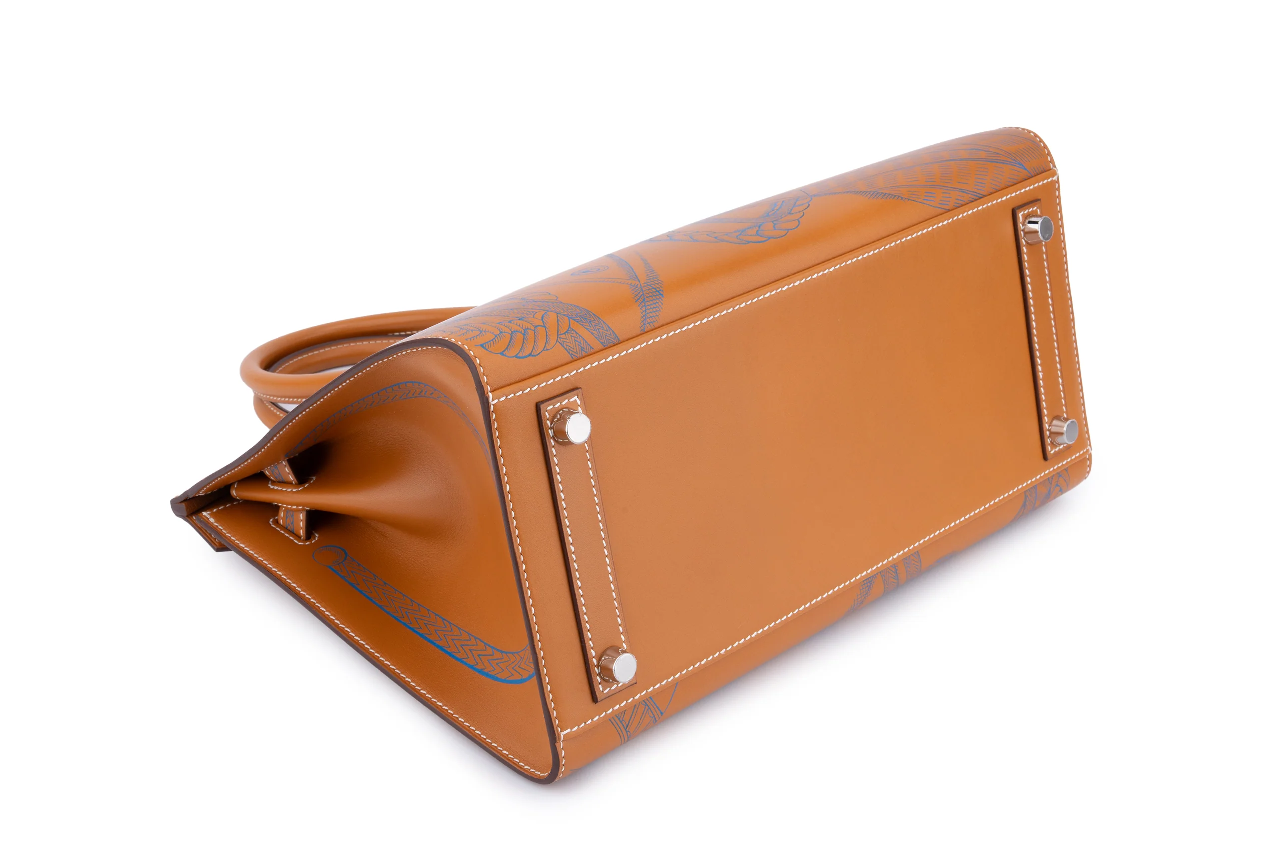 Hermès  Birkin 30 Veau Buttler / Zouves Dragon	Naturel / Bleu Zanzibar PHW - Image 11